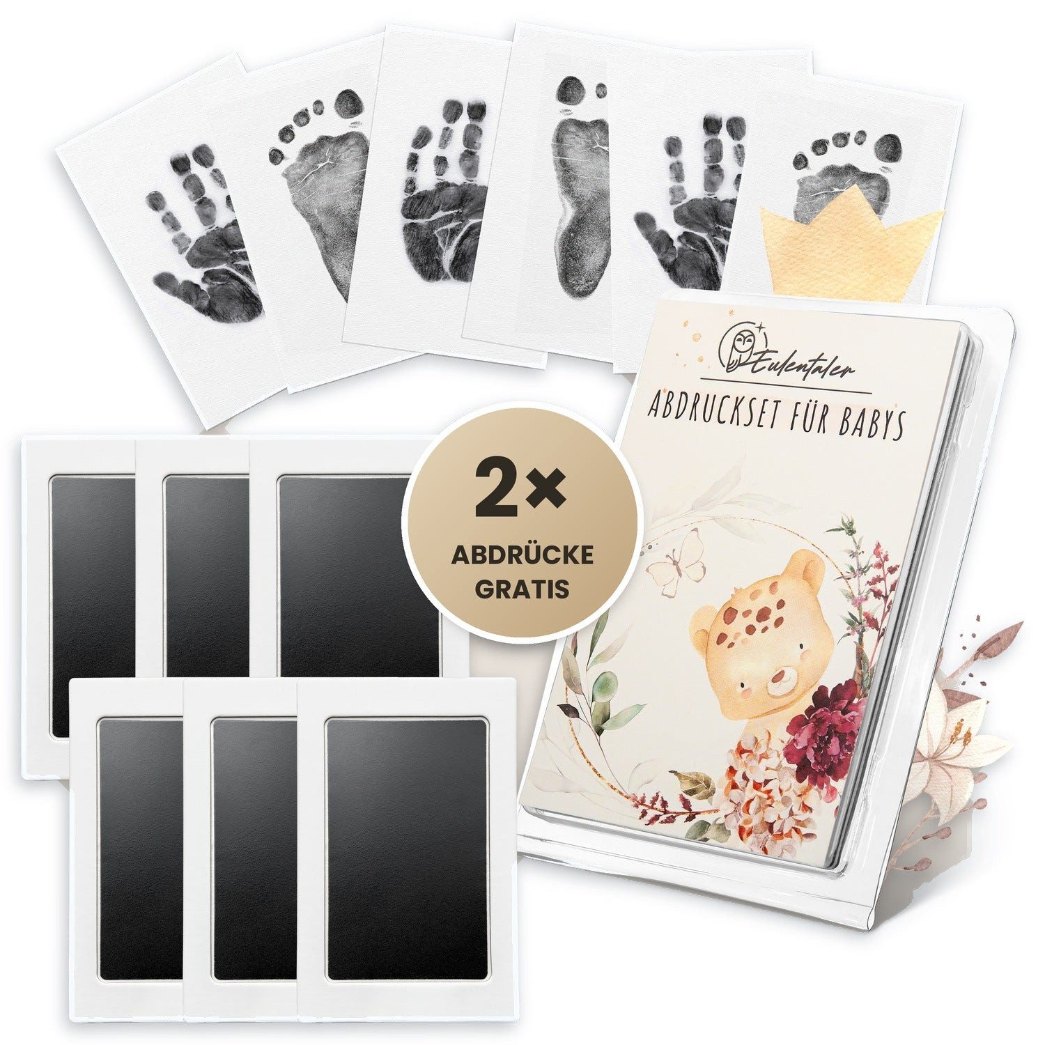 Eulentaler Handabdruck-Set Baby Abdruckset Sparset ohne Hautkontakt, 3er Set für 6 Abdrücke, (1 Set gratis), Für Hand- und Fußabdrücke von Babys