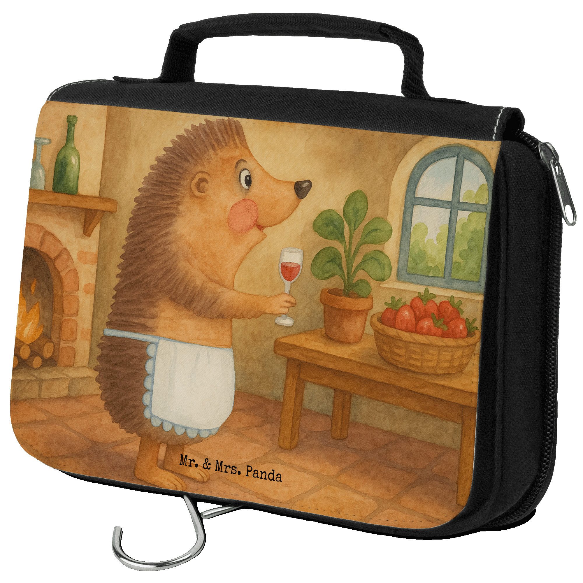 Kulturbeutel Igel Wein Design, Kulturbeutel, Weiß, Spruch, Kosmetiktasche, Waschta
