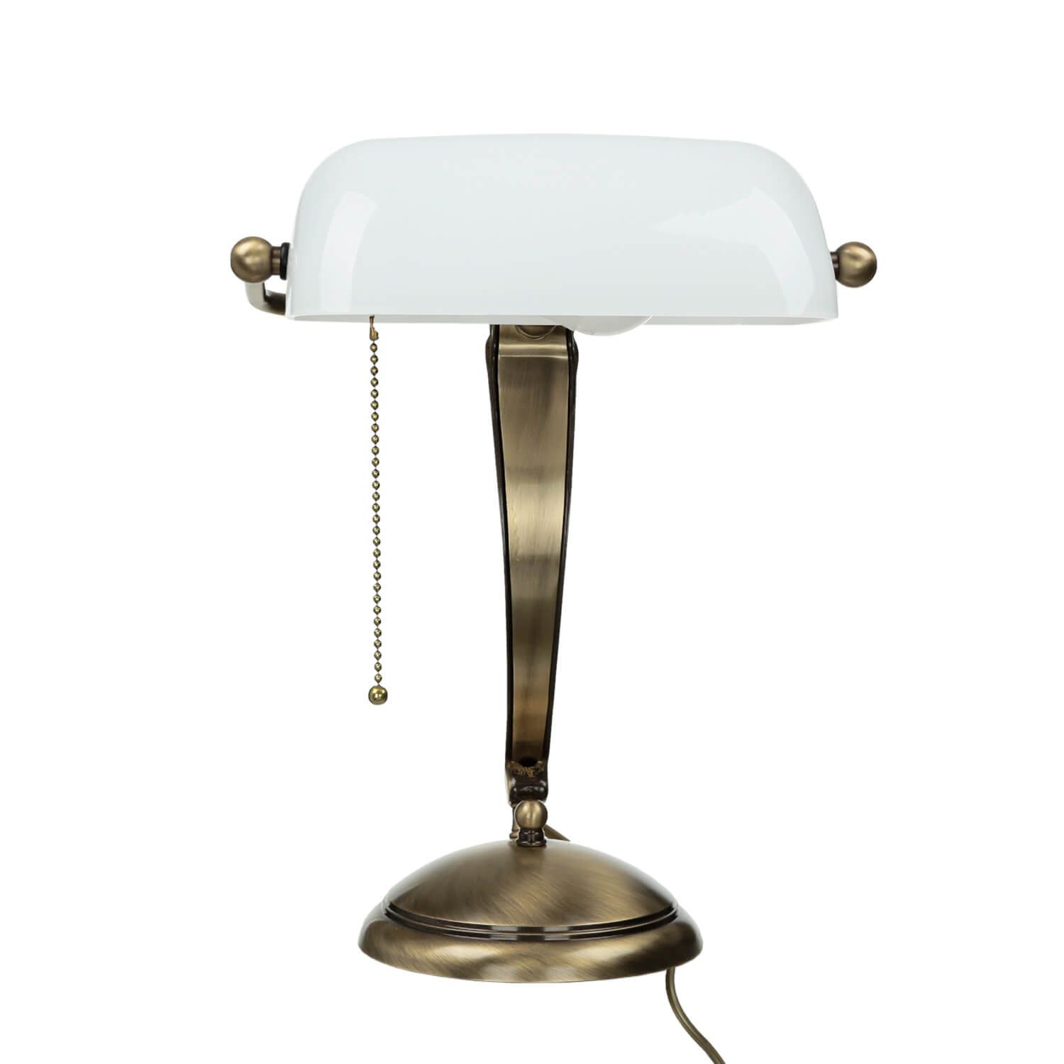 Licht-Erlebnisse Schreibtischlampe LAMPADE MINISTERO, ohne Leuchtmittel, Bankerlampe Echt Messing bronziert Glas Zugschalter Lampe