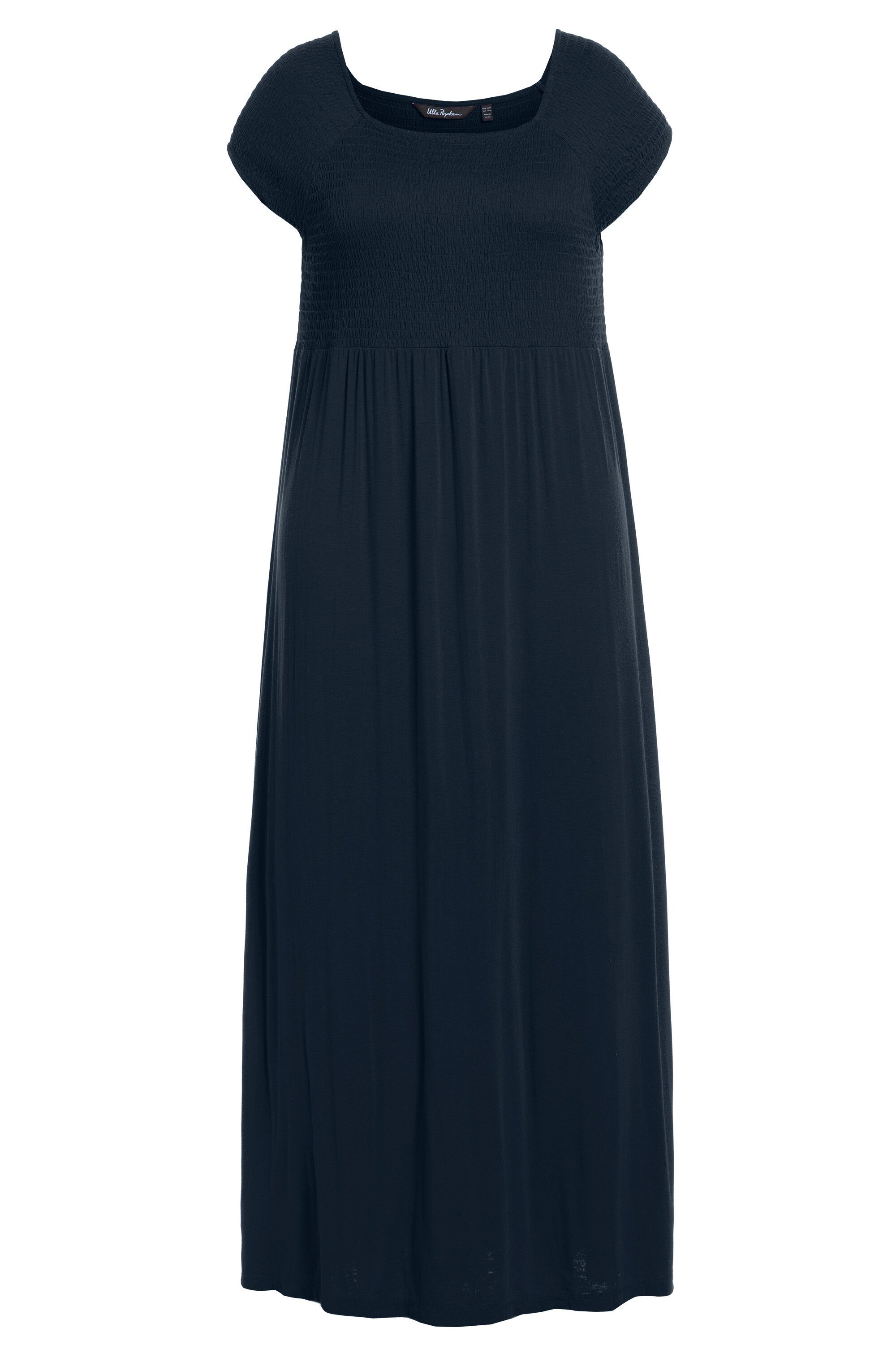 Ulla Popken Maxikleid Kleid A-Linie gesmokt Carré-Ausschnitt Halbarm günstig online kaufen