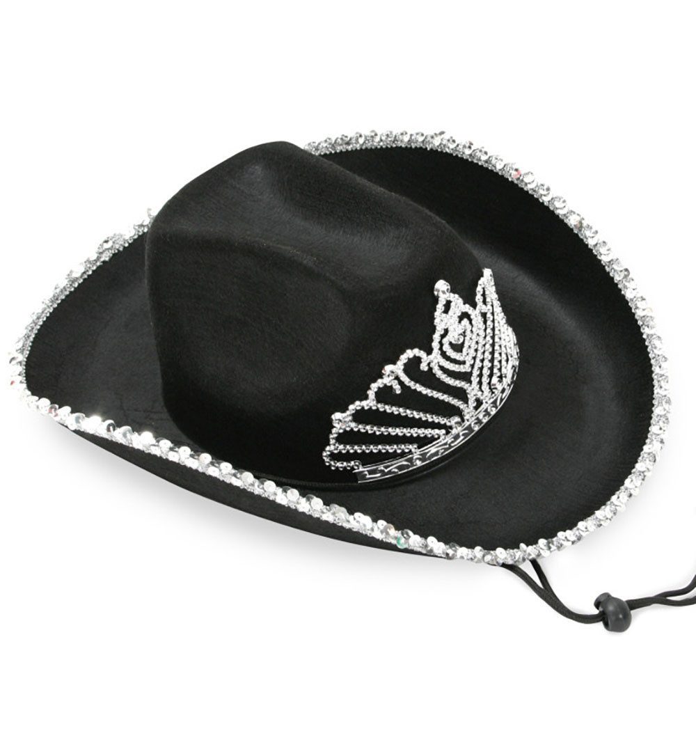 Fries Cowboyhut Damen Hut Cowgirl Texas Girl mit Diadem Schwarz Karneval Fasching (1-St)