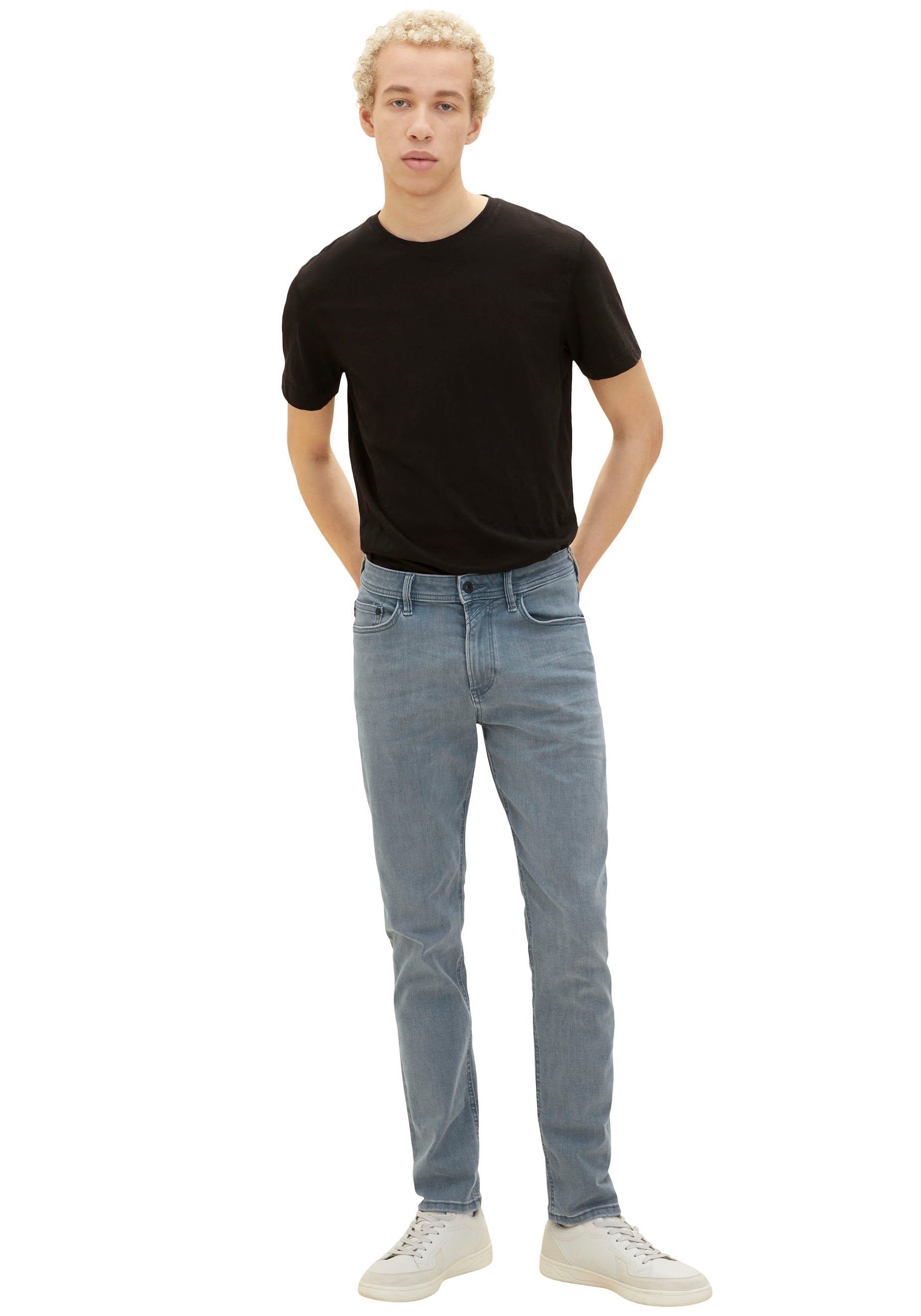 TOM grey Logo-Badge blue Denim TAILOR Slim-fit-Jeans mit