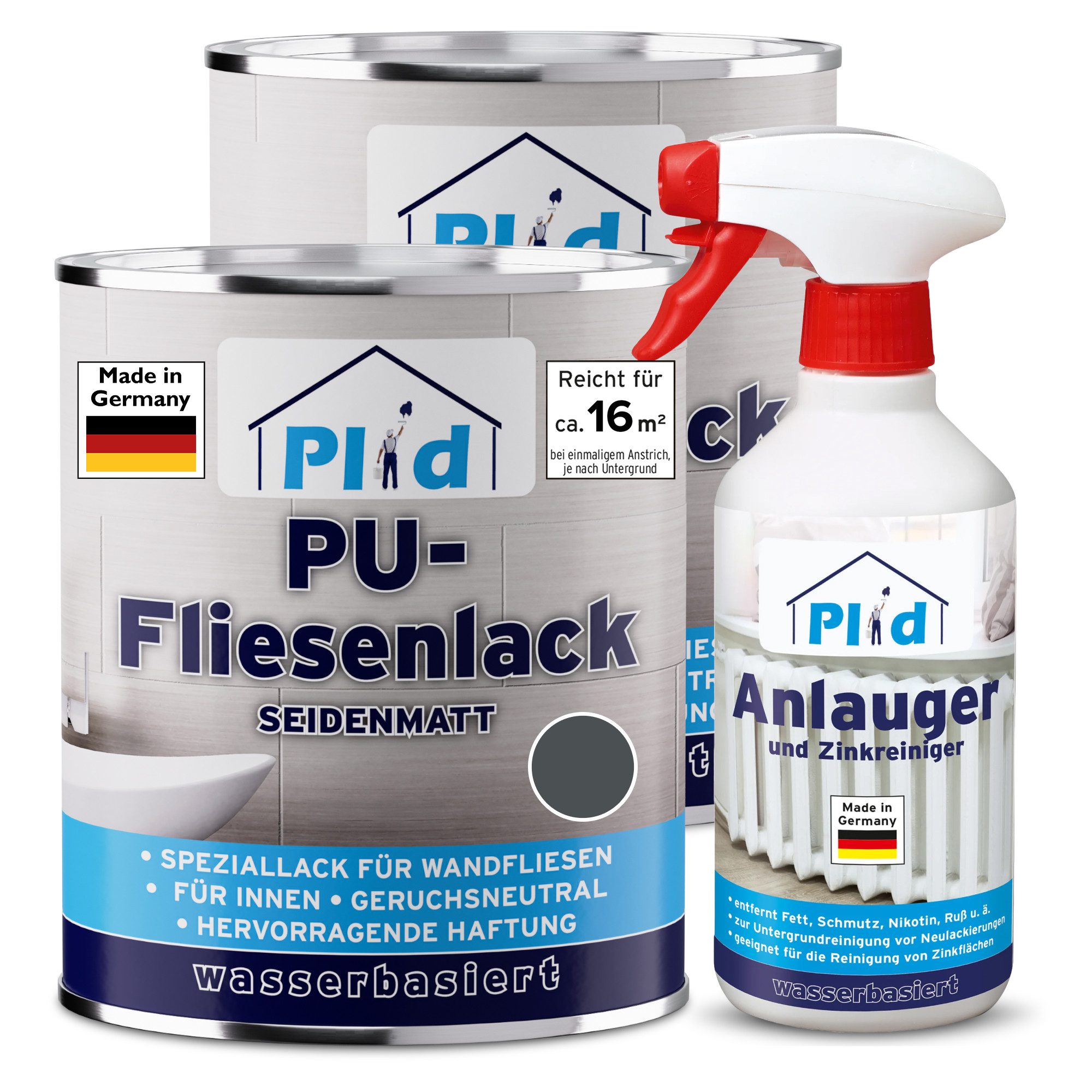 plid Fliesenlack Premium Fliesenlack Fliesen Lack Fliesenfarbe & 0,5l Anlauger, schnelltrocknend, spritzwasserbeständig, verarbeitungsfertig