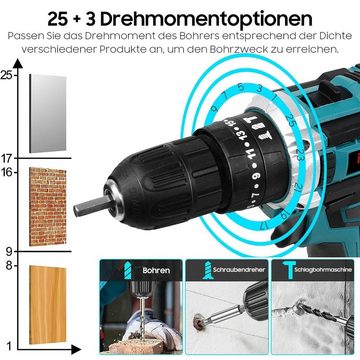 Aoucheni Akku-Bohrschrauber Akkuschrauber set, 21V Akku-Bohrschrauber mit 2 Akkus, 21 V, max. 1500,00 U/min, mit Akku Ladegerät und Werkzeugkoffer, für Haus und Garten DIY Projekt