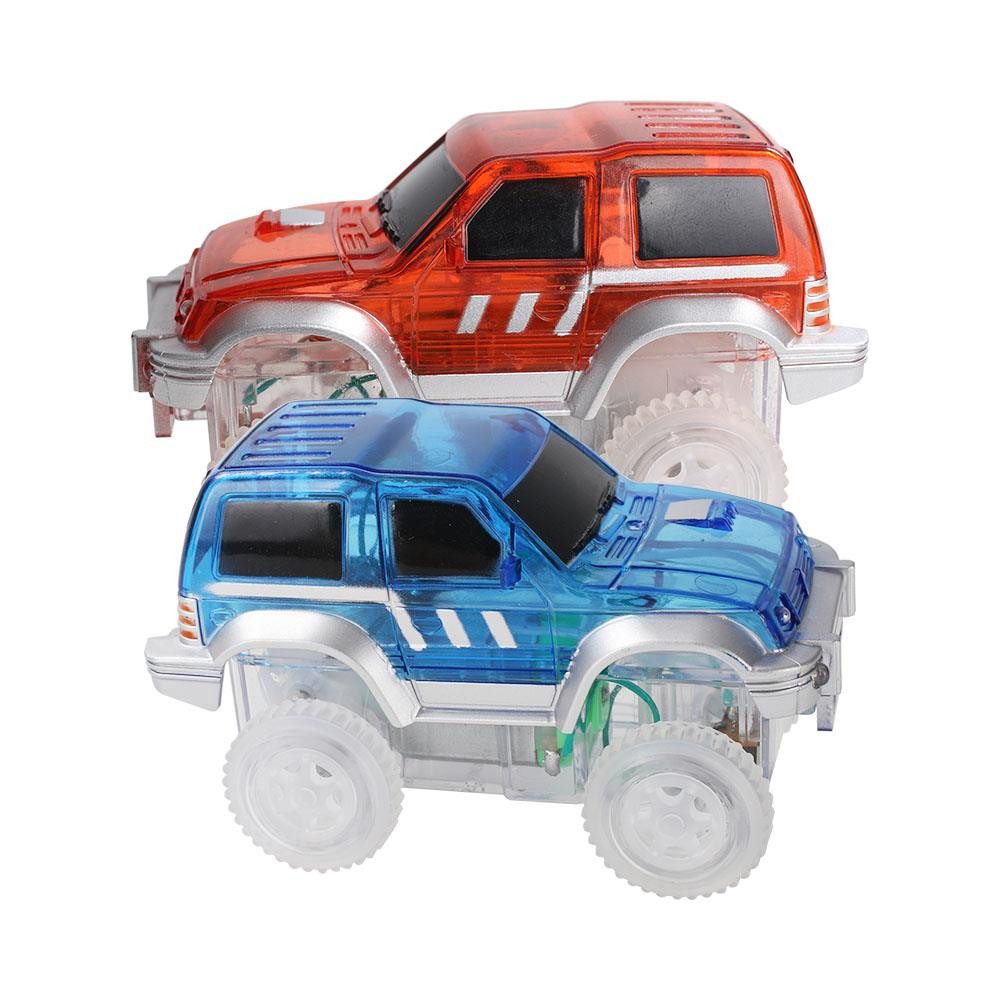 Cleverclixx Cleverclixx 2er Set Race Track Car Blau & Rot - Rennbahnauto Magnetspielbausteine, Lichteffekt Scheinwerfer, robuste Bauweise, kompatible Rennstrecken