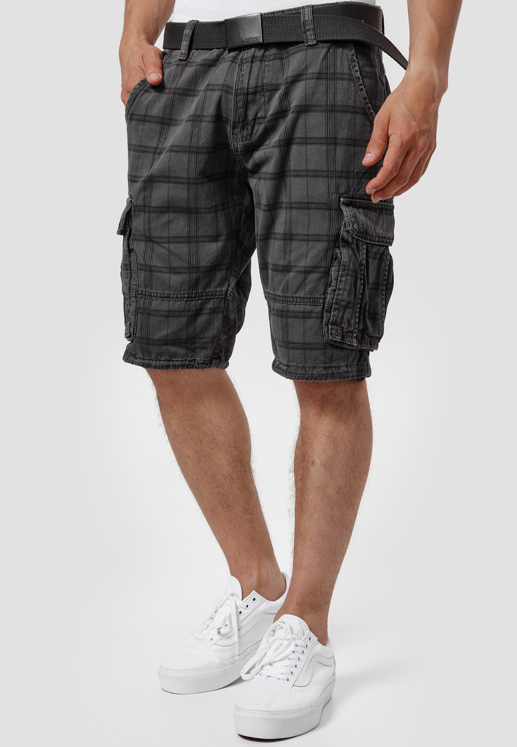Indicode Cargoshorts Herren Blixt Cargo Shorts Herrenshorts aus 100 % Baumwolle, inkl. Gürtel