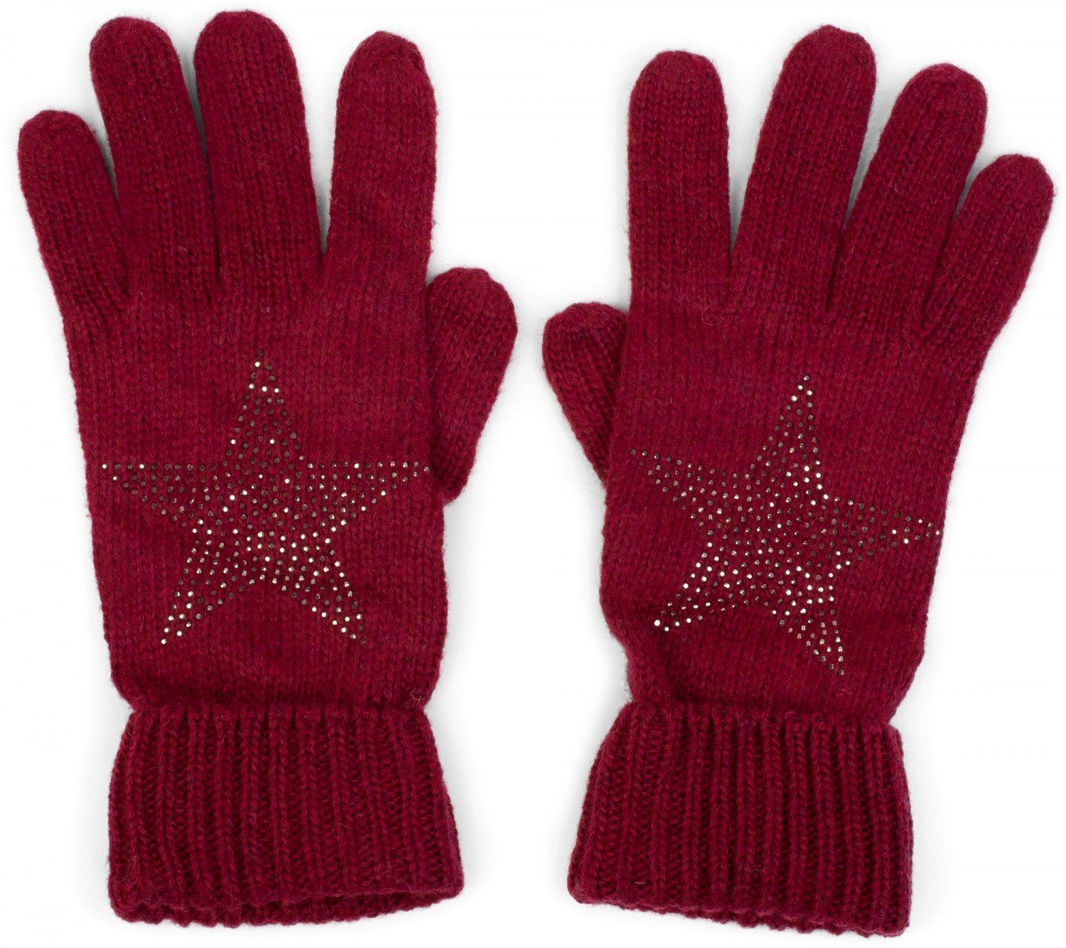 Strass Handschuhe mit styleBREAKER Stern Strick Strickhandschuhe Bordeaux-Rot
