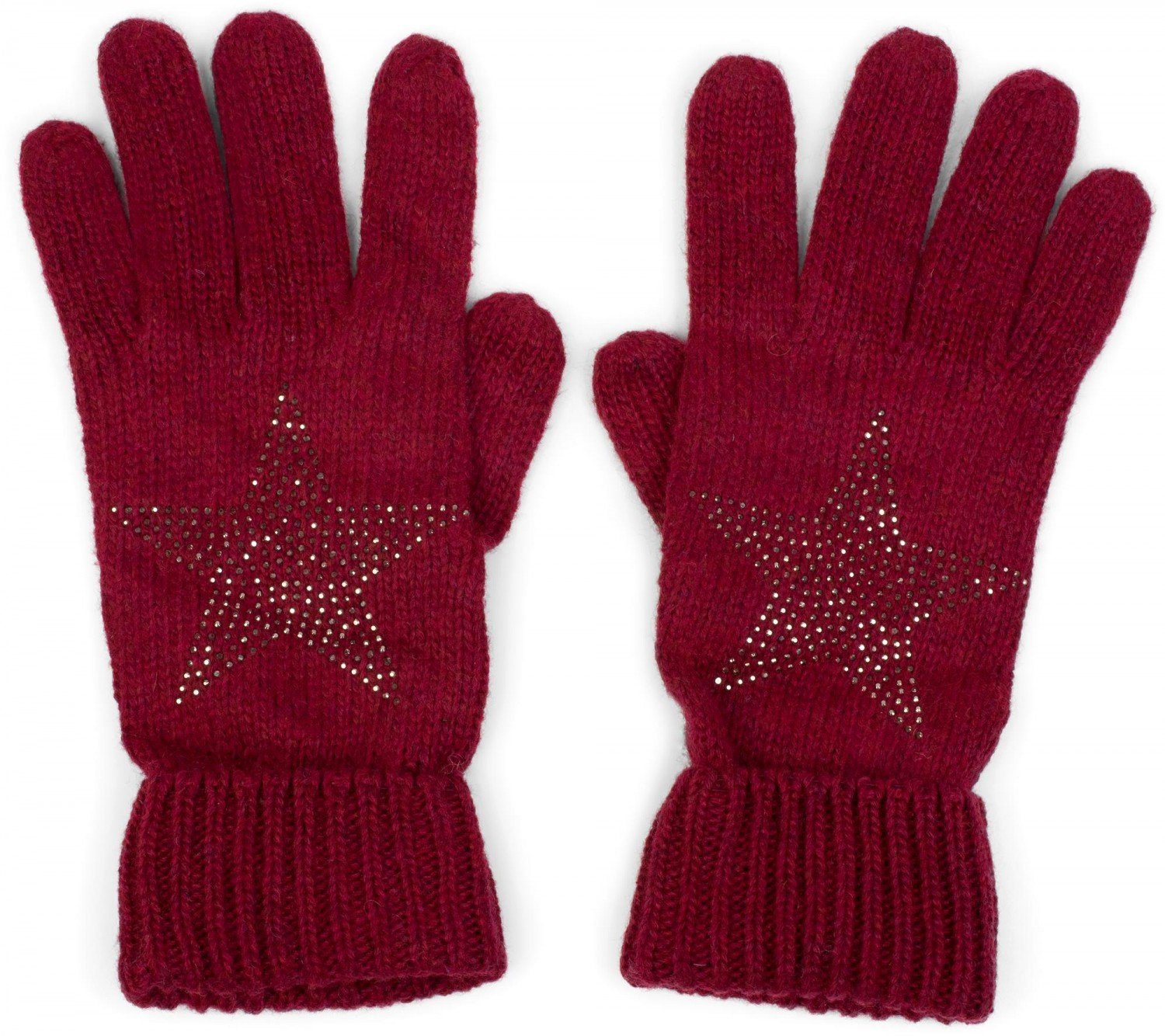 mit styleBREAKER Stern Bordeaux-Rot Strick Strickhandschuhe Strass Handschuhe