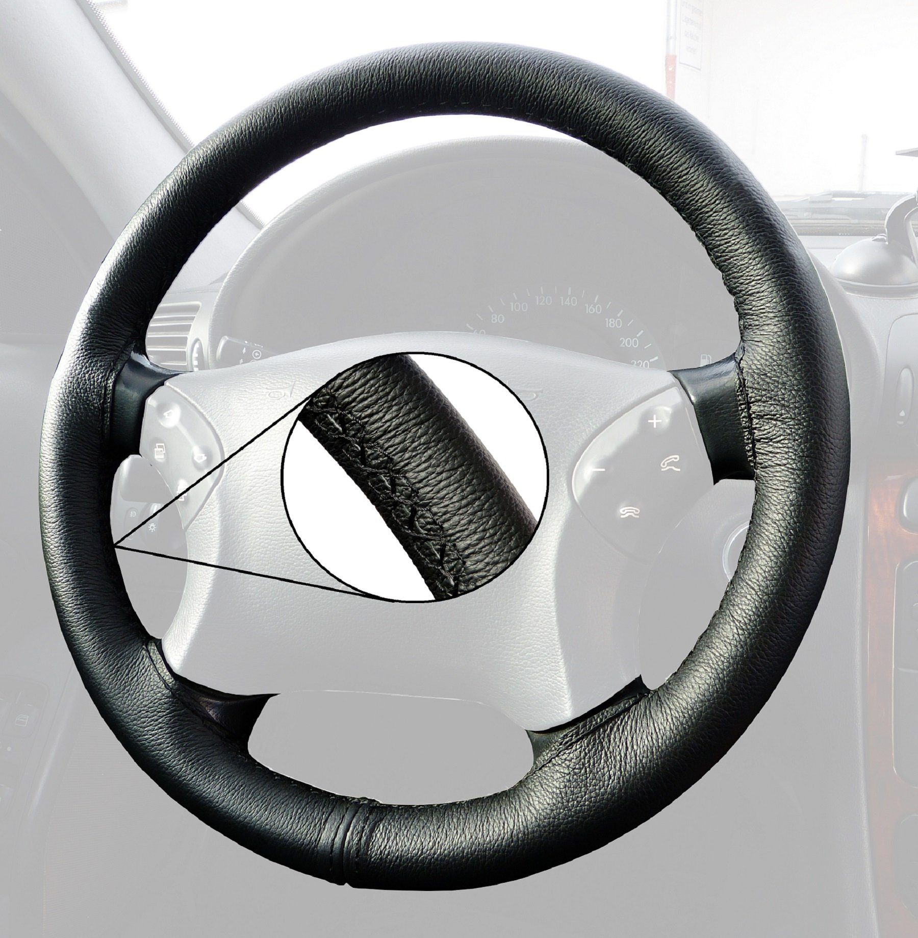 LECO Lenkradbezug Lenkradhülle mit schwarzer Naht VW, Audi, Renault, Opel, Mercedes, BMW, Echtleder