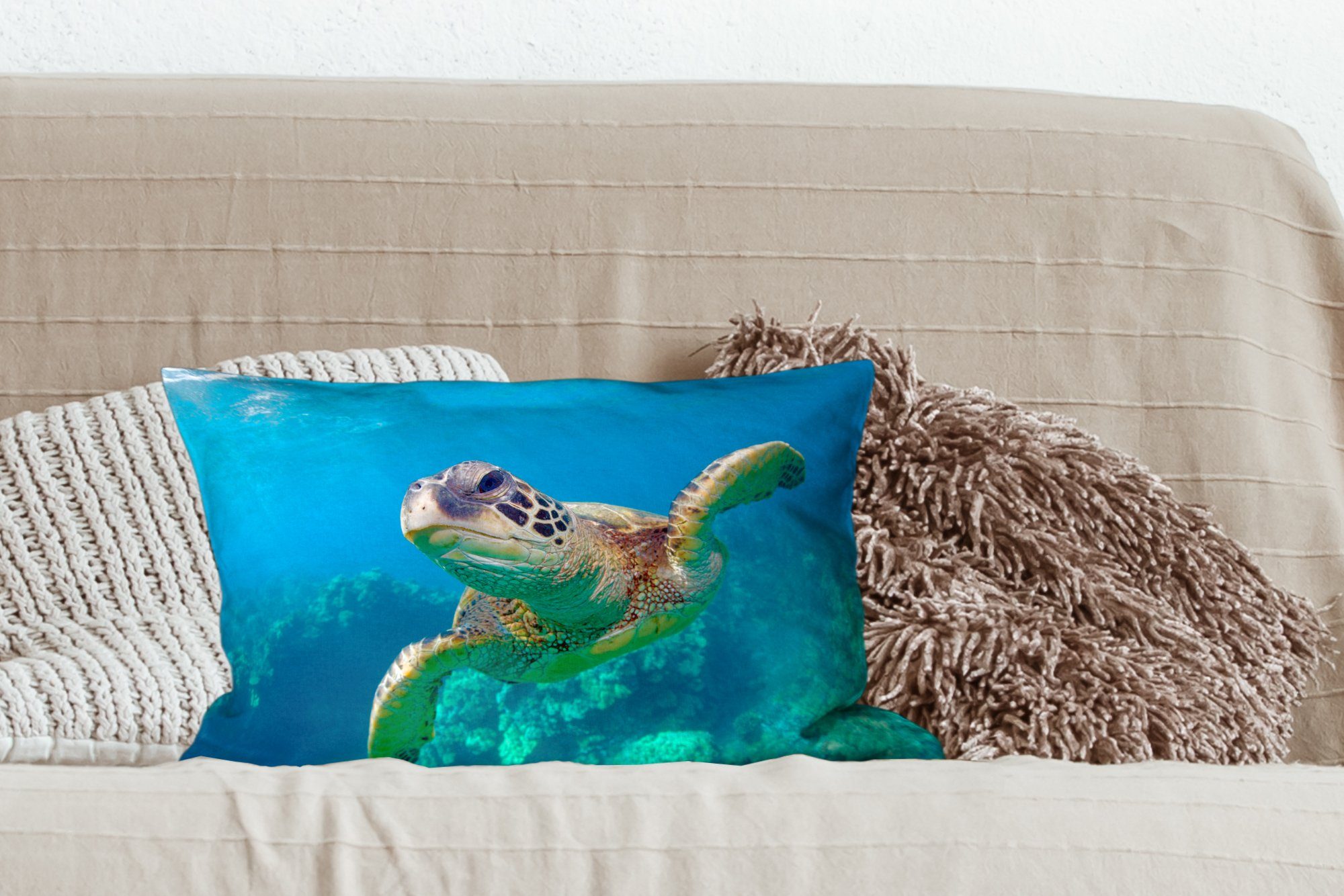auf Schlafzimmer Meeresschildkrötenschwimmen Füllung, Wohzimmer Hawaii, Dekoration, mit Dekokissen Zierkissen, Dekokissen MuchoWow