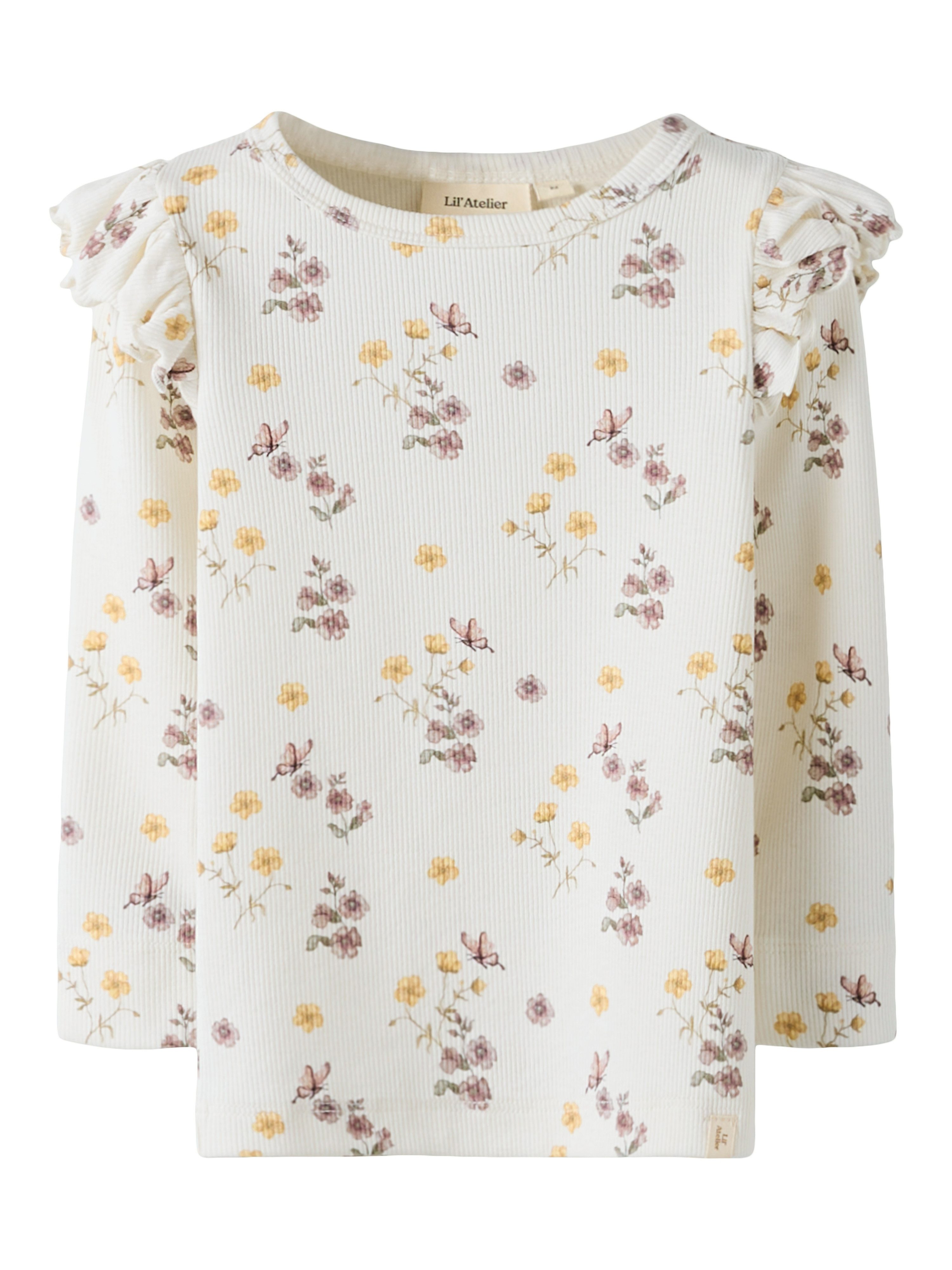 Lil' Atelier Langarmshirt NMFGAVO EKO LS SLIM TOP LIL NOOS mit Rüschen, weiche Jersey Rippqualität