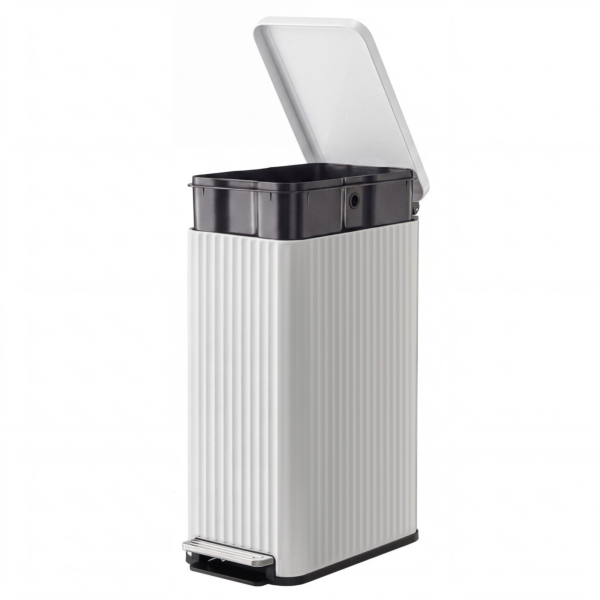 SONGMICS Mülleimer Küche, 50 L Abfalleimer mit Pedal, Tretmülleimer mit Deckel, Softclose, herausnehmbarer Inneneimer, aus Stahl, 15 Müllbeutel