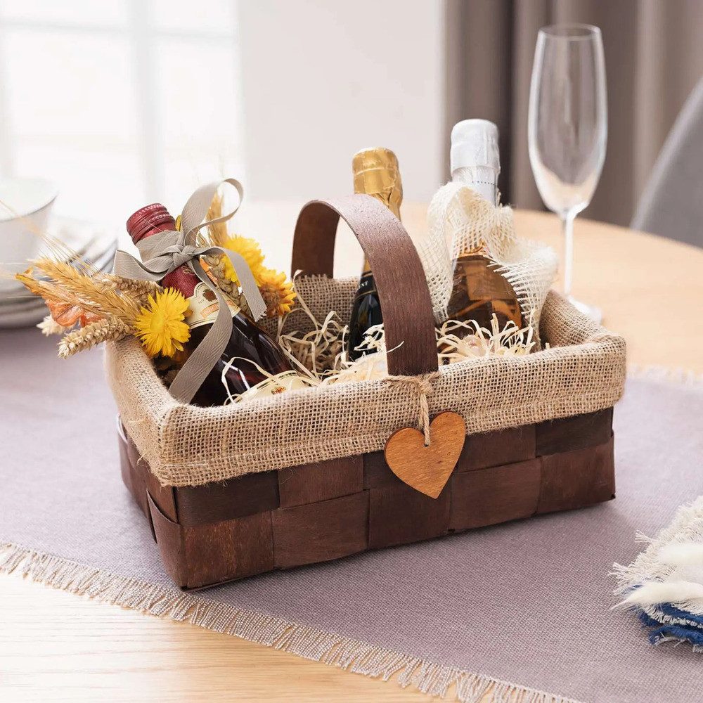 Home-trends24.de Dekokorb Bügelkorb Herzchen Braun Holzspan Füllkorb Herbst Deko