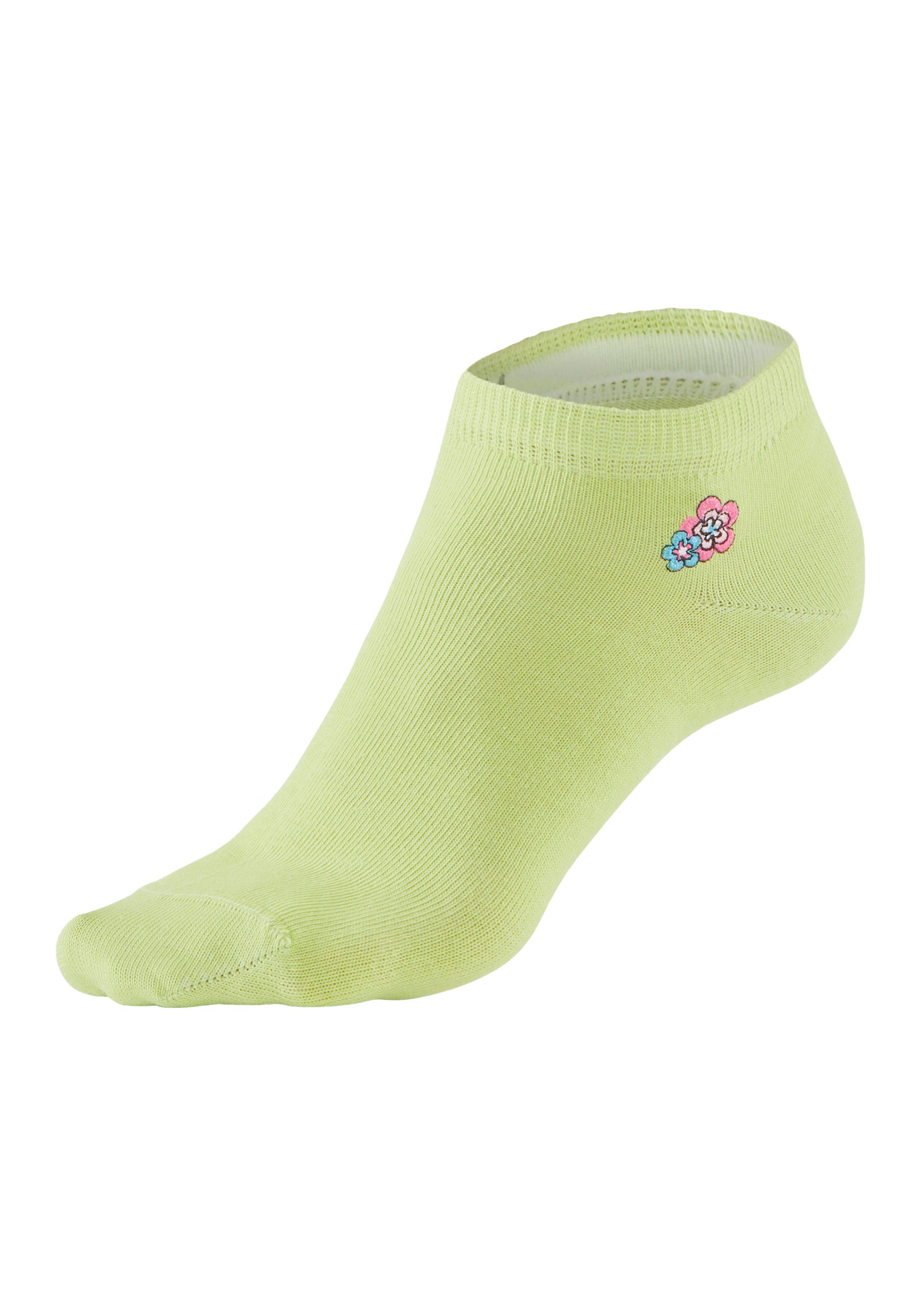 (Set, pink grün, Stickerei 5-Paar) mit lila, gelb Sneakersocken hochwertiger H.I.S türkis,