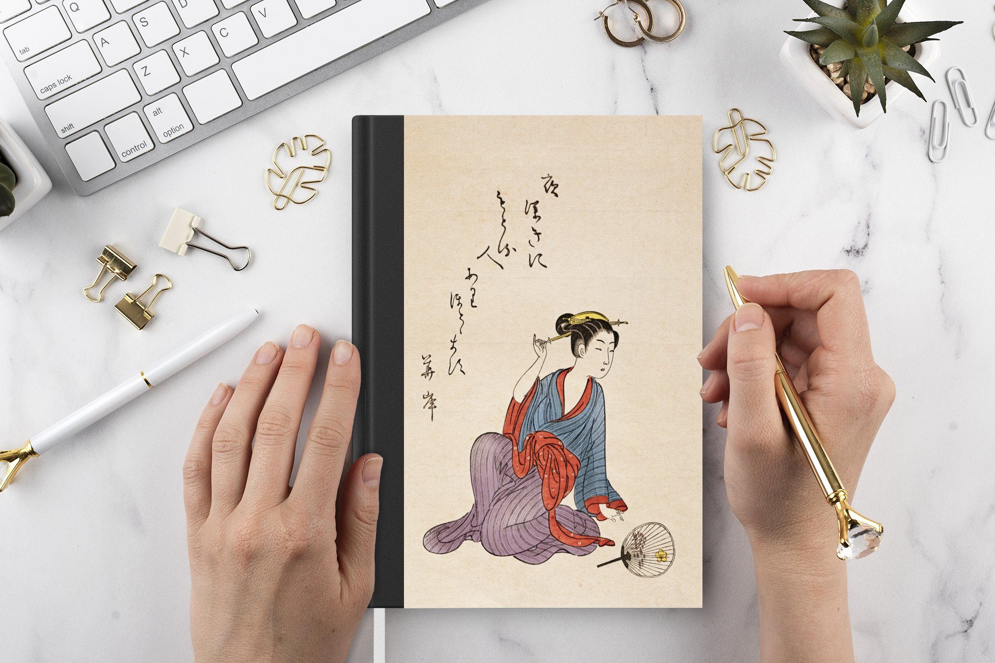 - Journal, Illustrationen MuchoWow Japanische Notizbuch Notizheft, 98 - A5, Seiten, Frau Tagebuch, Haushaltsbuch Merkzettel, Vintage,