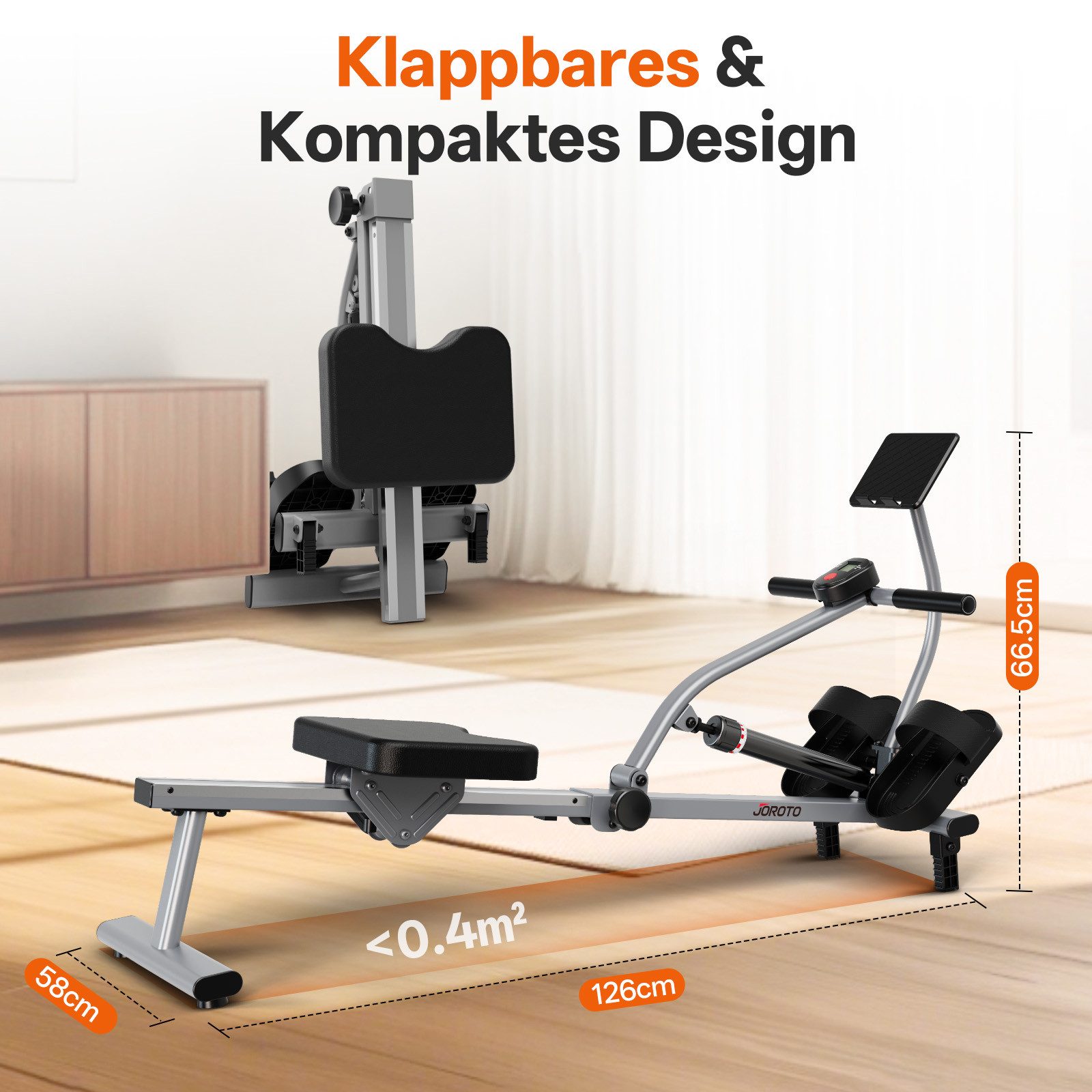 JOROTO Rudergerät Hydraulisches Rudergerät mit 12 Stufen – klappbar, leise, 12 Widerstandsstufen, Hydraulik, 120kg Belastbarkeit