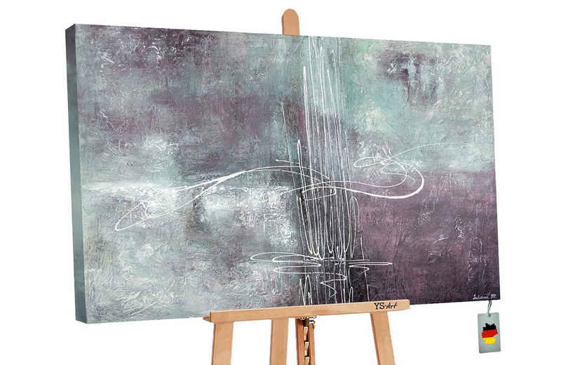 YS-Art Gemälde Melodie, Abstrakte Bilder, Abstraktes Leinwand Bild Handgemalt Schleife Lila Blau