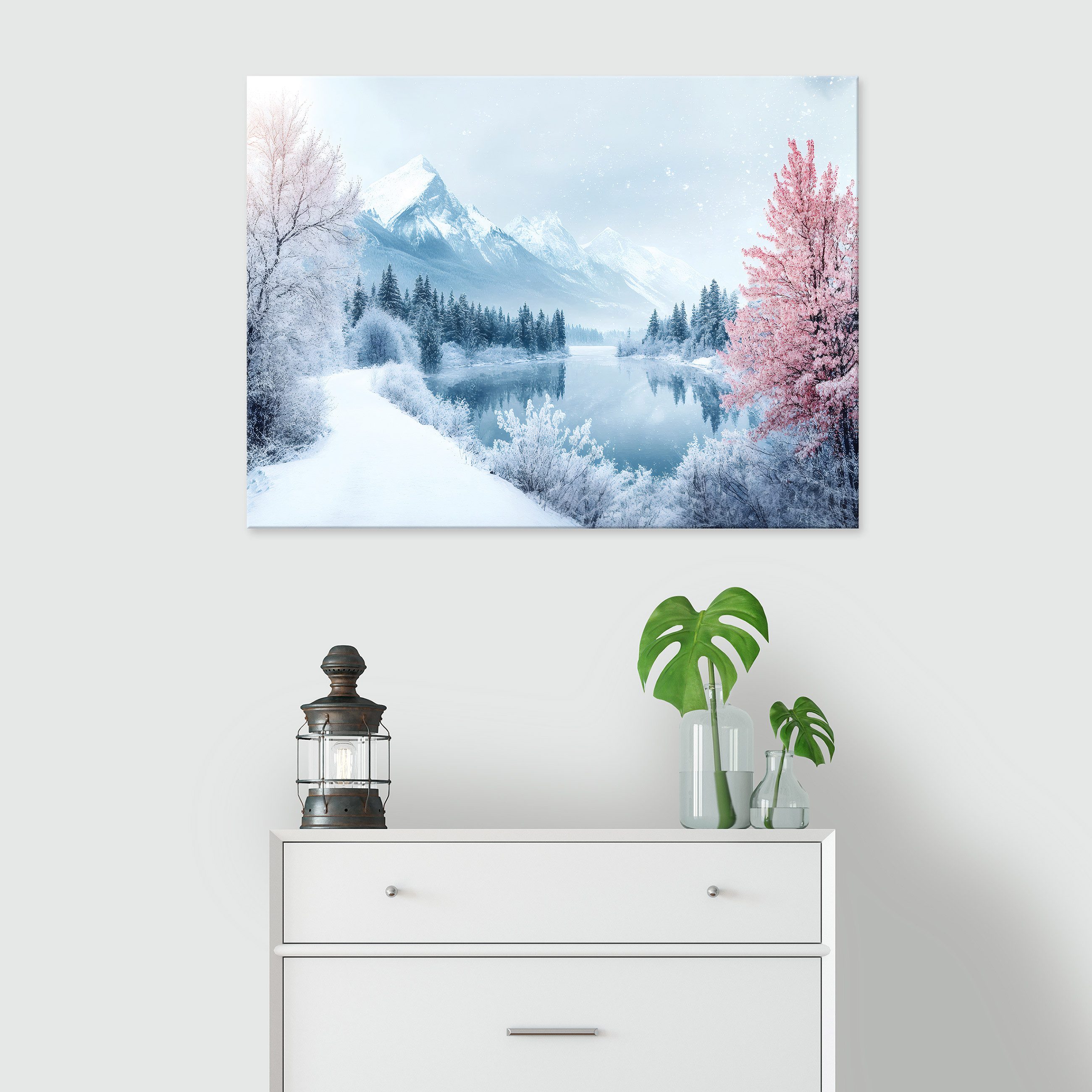 Wallarena Leinwandbild Berge Landschaft - Blau - Modern - Wohnzimmer, Berge, 40x30x2cm