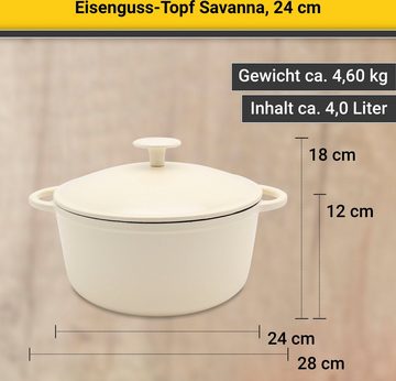 Krüger Fleischtopf Eisenguss Fleischtopf mit Deckel SAVANNA, 24 cm, Gusseisen (1-tlg), für Induktions-Kochfelder geeignet