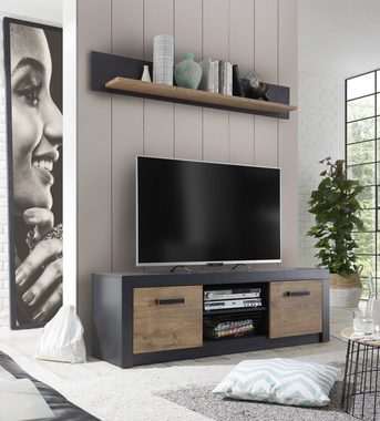 Furn.Design Lowboard Beveren (TV Unterschrank in Kastanie und grau, 153 x 49 cm), 2-türig
