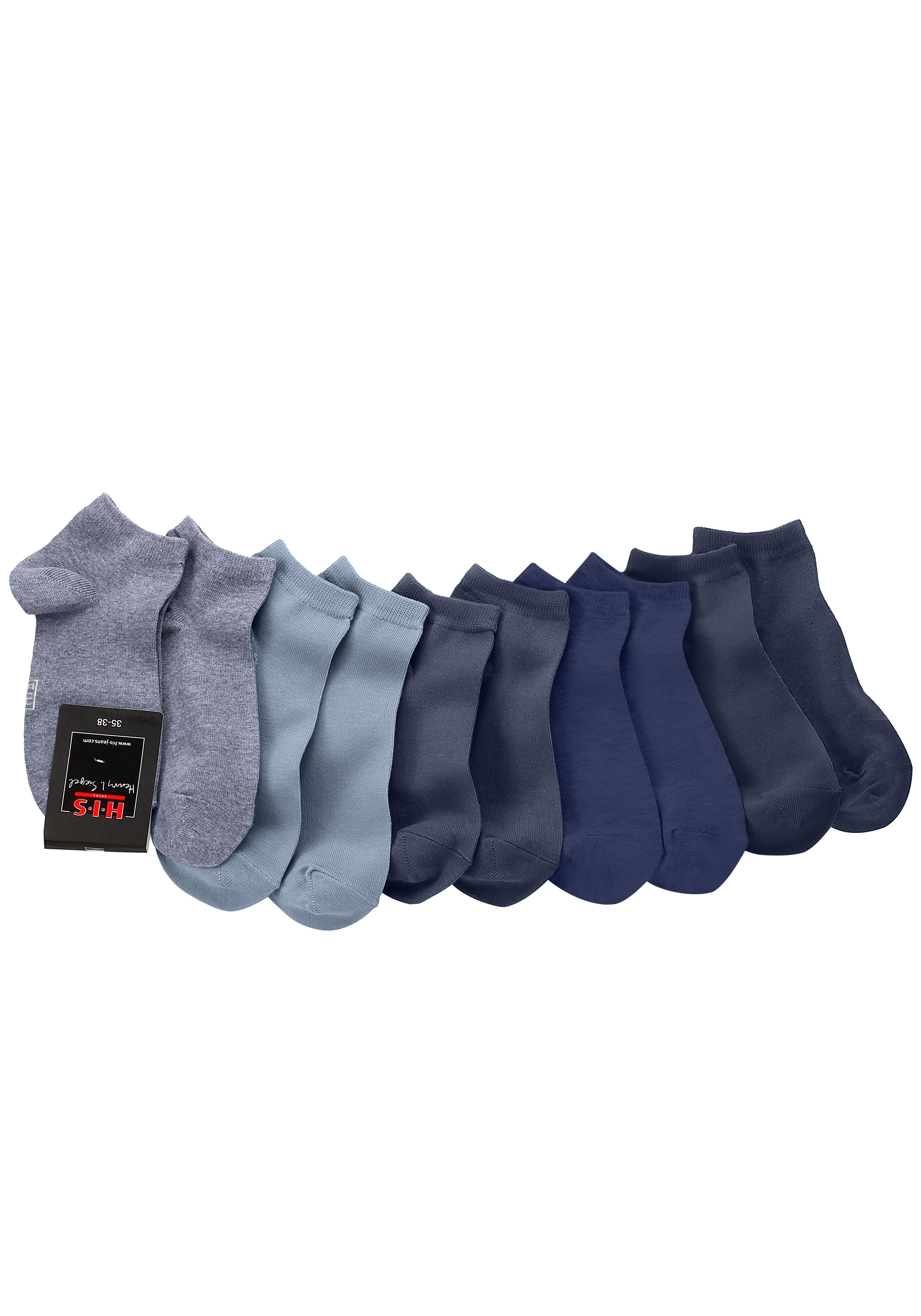 H.I.S Kurzsocken (Set, dunkelblau mit Spitze jeans, verstärkter und Ferse 10-Paar) marine