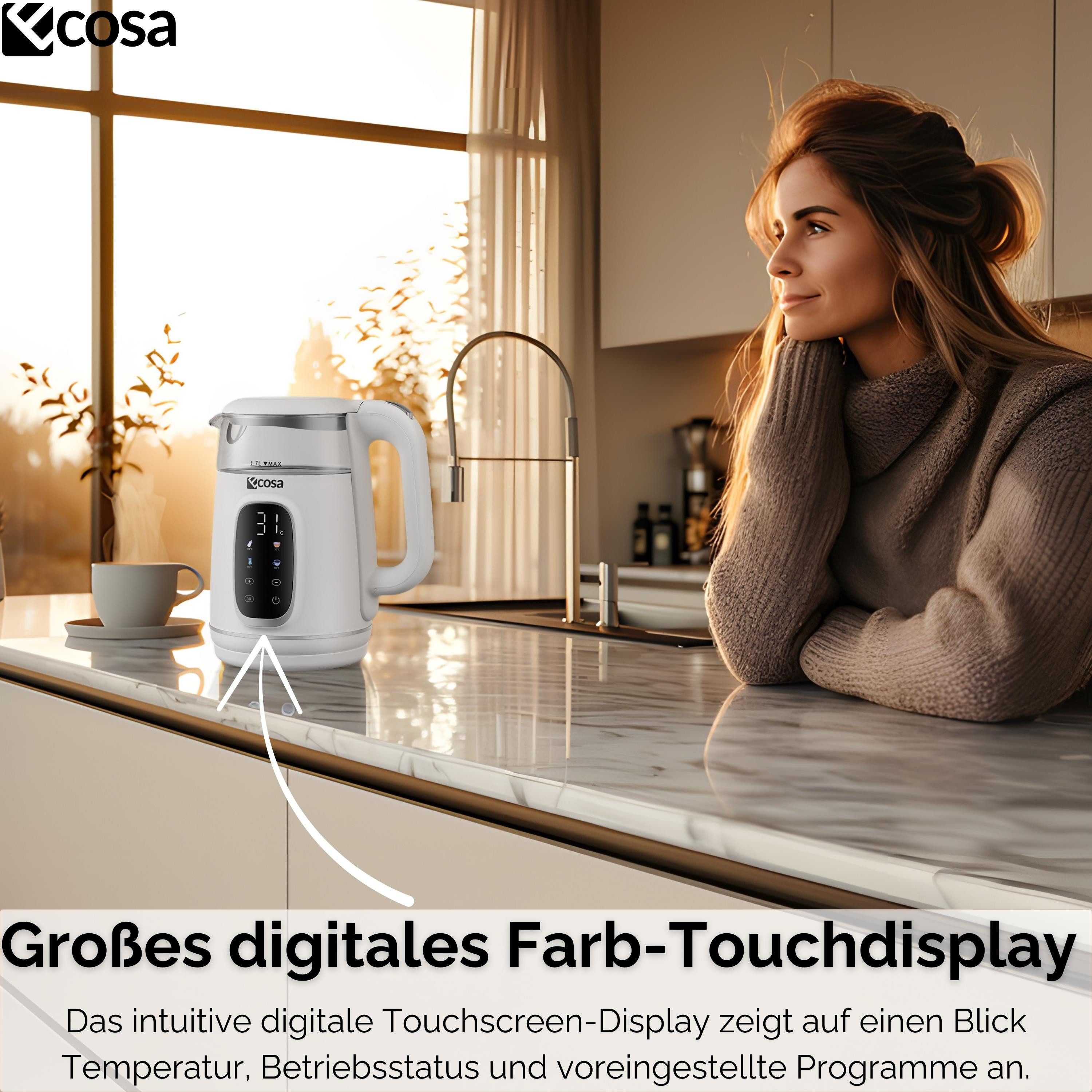 ecosa Wasserkocher EO-698, 1.7 l, 2200 W, Kalkfilter im Deckel integriert
