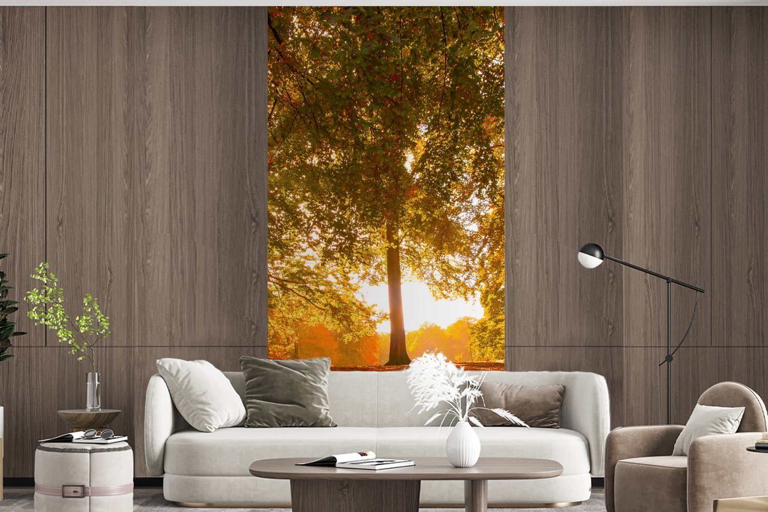 - Küche, Herbst - bedruckt, (2 Vliestapete für Wald, Schlafzimmer Licht St), Wohnzimmer MuchoWow Matt, Fototapete Fototapete
