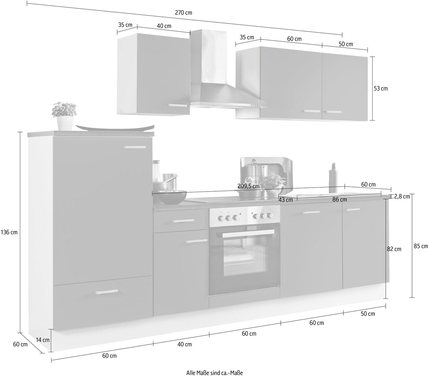 Menke Küchen Küchenzeile »White Classic«, Küchenzeile mit E-Geräten, Breite 270 cm-kaufen