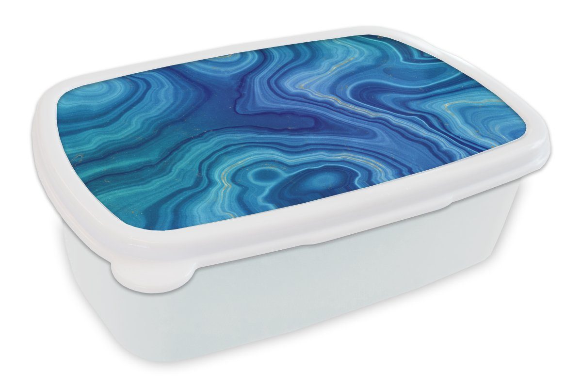 Blau Marmor Steine, und Mädchen Achat Brotbox für Jungs - (2-tlg), Kinder Lunchbox MuchoWow weiß - Brotdose, und - Erwachsene, Kunststoff, für