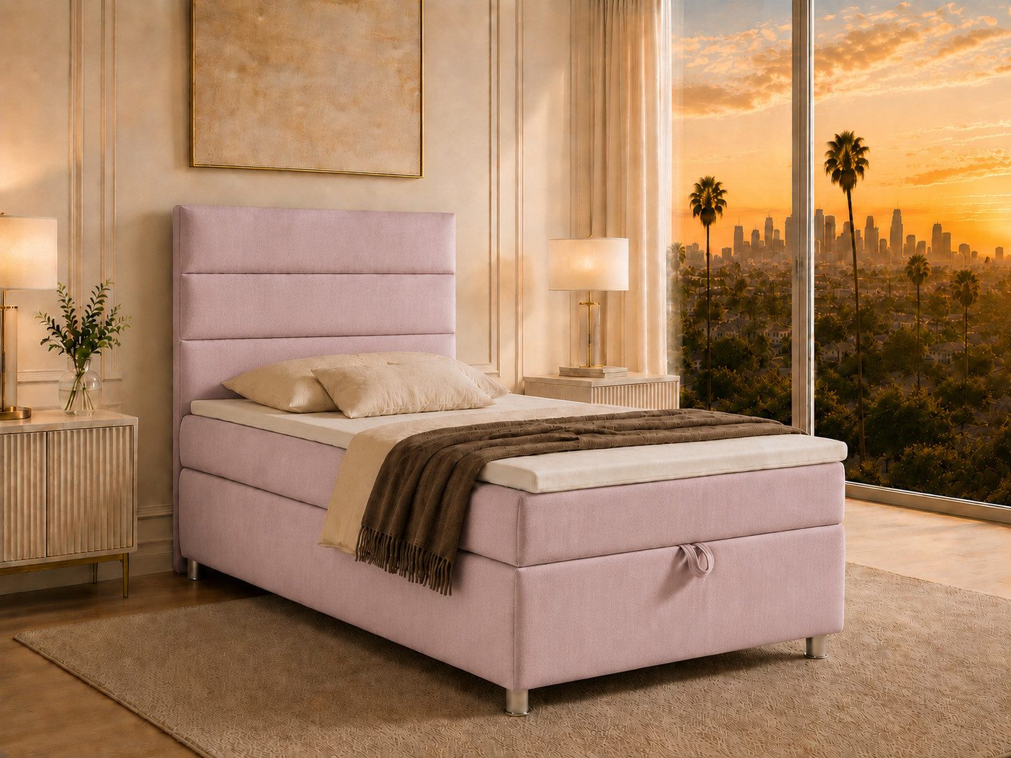 Best for Home Boxspringbett Trinity K-4 Single 5cm Topper Bonell Bettkasten (Einzelbett, Polsterbett mit gepolstertes Kopfteil, Jugendbett, Kinderbett versch. Größen, 1-St., 70x200 80x200 90x200 100x200 cm), Stauraum, ergonomischer Schlafkomfort, modernes