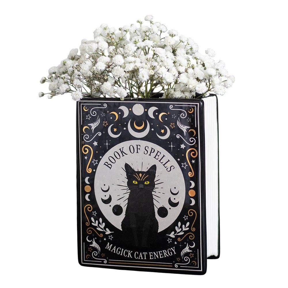Something Different Dekovase Book of Spells Vase – Magick Cat Energy- Gothic Deko