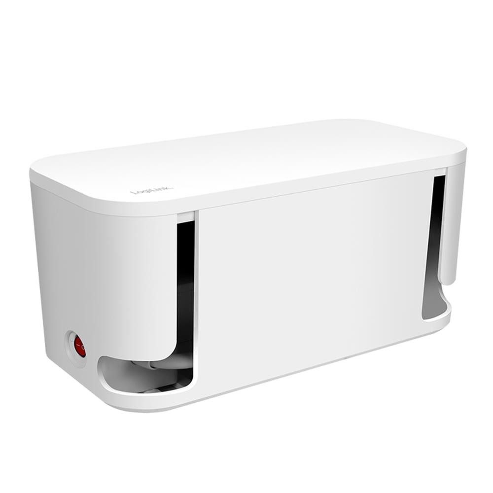 LogiLink Kabelbox LPS281U mit 5-fach-Steckdosenleiste, 3x USB, 285 x 145 x 13 mm, Kabelmanagement Box, Mehrfachsteckdose USB, 3600 W, Alltag, Weiß