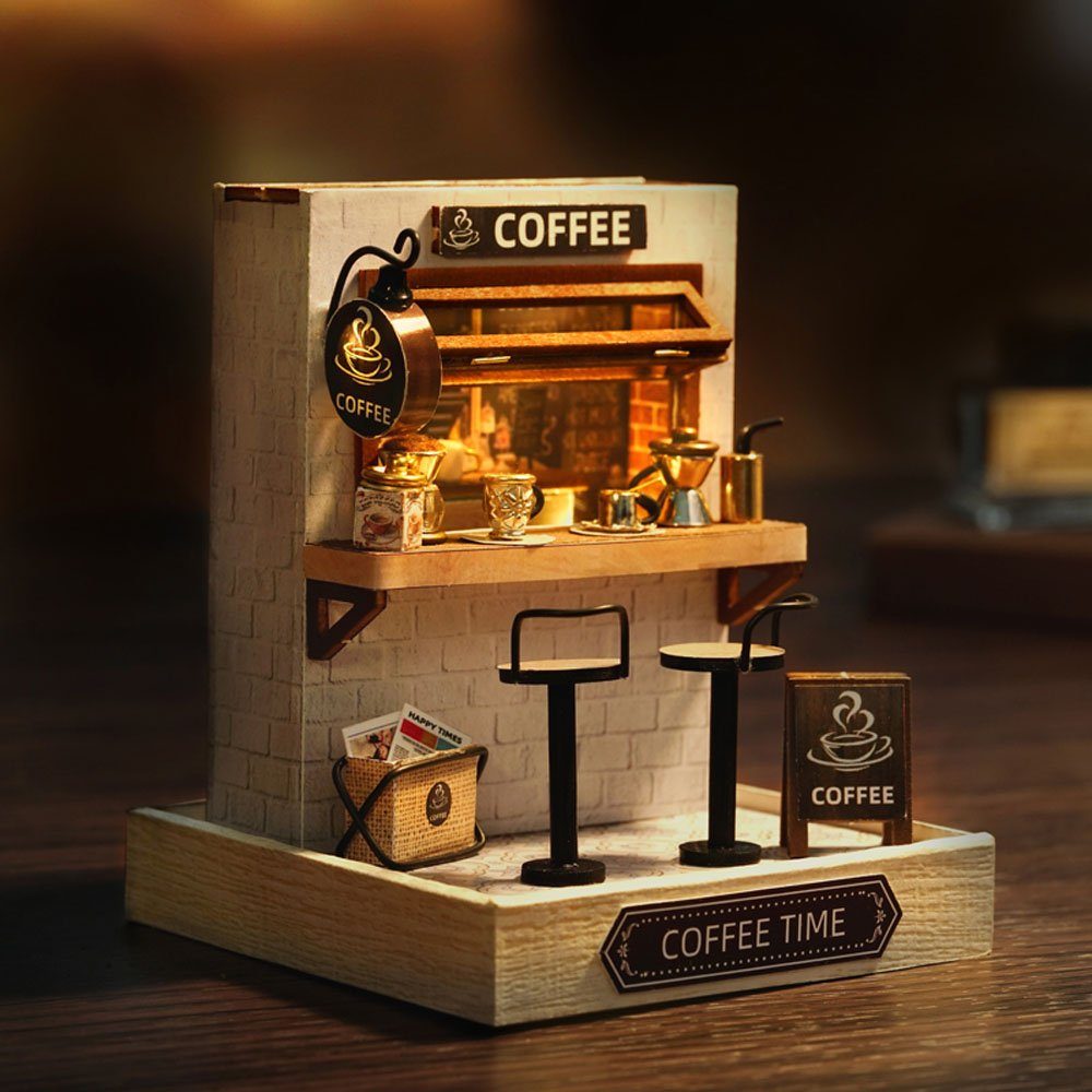 Cute Room 3D-Puzzle Puppenhaus Miniatur DIY Modellbausatz Mini Kaffee, Puzzleteile, 3D-Puzzle, Miniaturhaus, Maßstab 1:24, Modellbausatz zum basteln