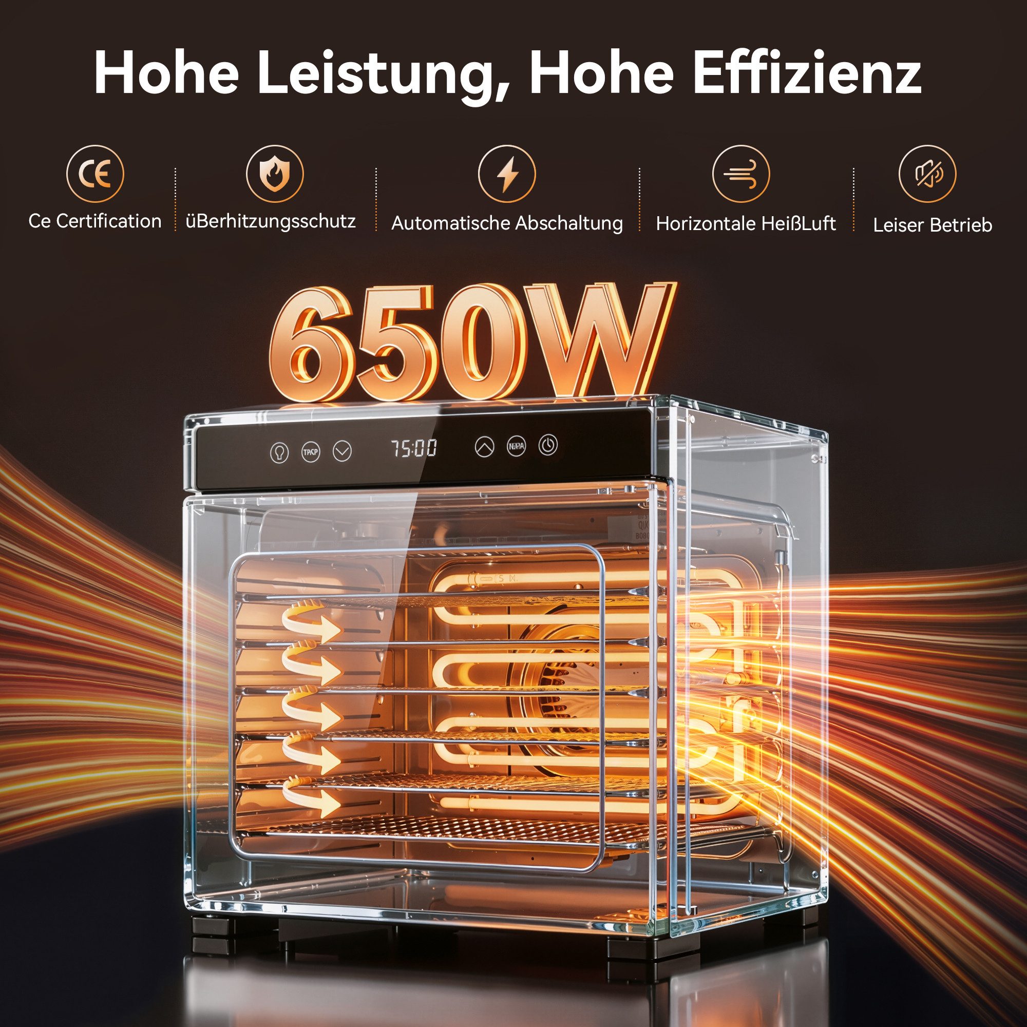Furnicopia Dörrautomat Edelstahl Lebensmitteltrockner – 10 Tabletts, 48h, 850W 650 W, 8 Etagen, 360°-Umluft, 24-h-Warmhalten, für Obst, Jerky u. a., inkl. Rezep – Bild 5 von 5