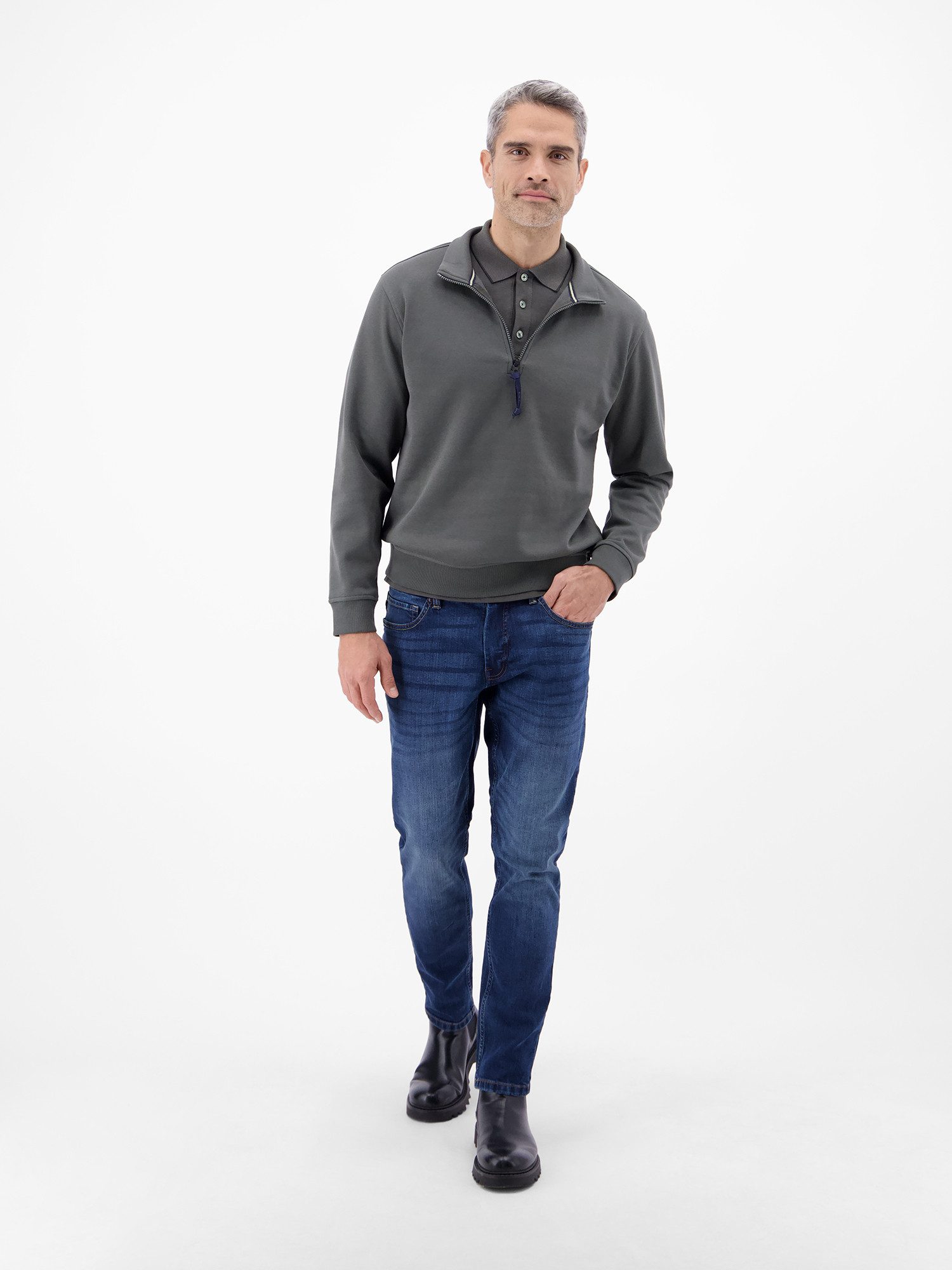LERROS Sweatshirt Langarm Polo mit Brusttasche aus Baumwollmix