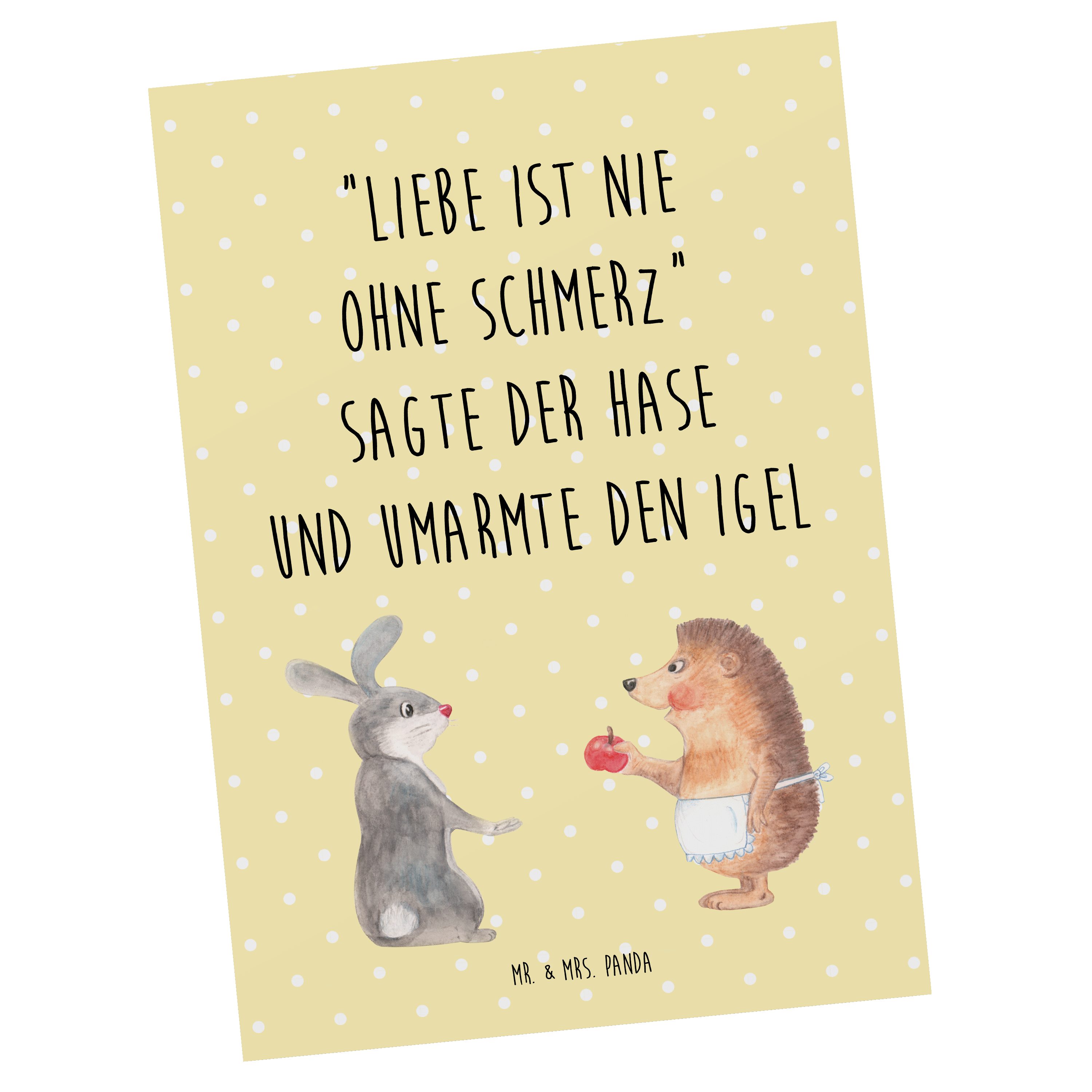 Mr. & Mrs. Panda Postkarte Liebe ist nie ohne Schmerz - Gelb Pastell - Geschenk, Hase, Dankeskar