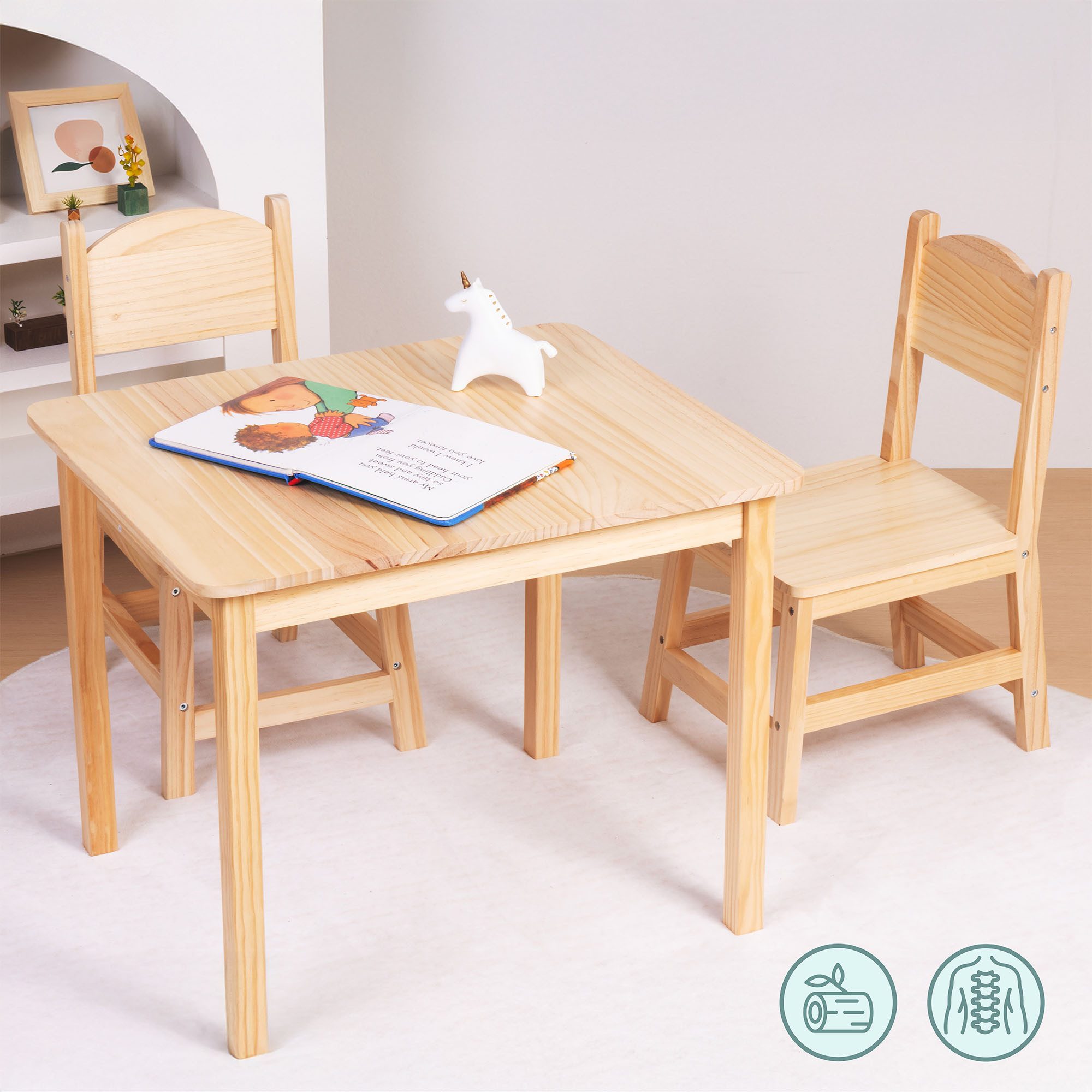 Mamabrum Kinderstuhl Holz-Kinder-Set: Tisch & 2 Stühle aus Kiefer – Mamabrum – Bild 5 von 5