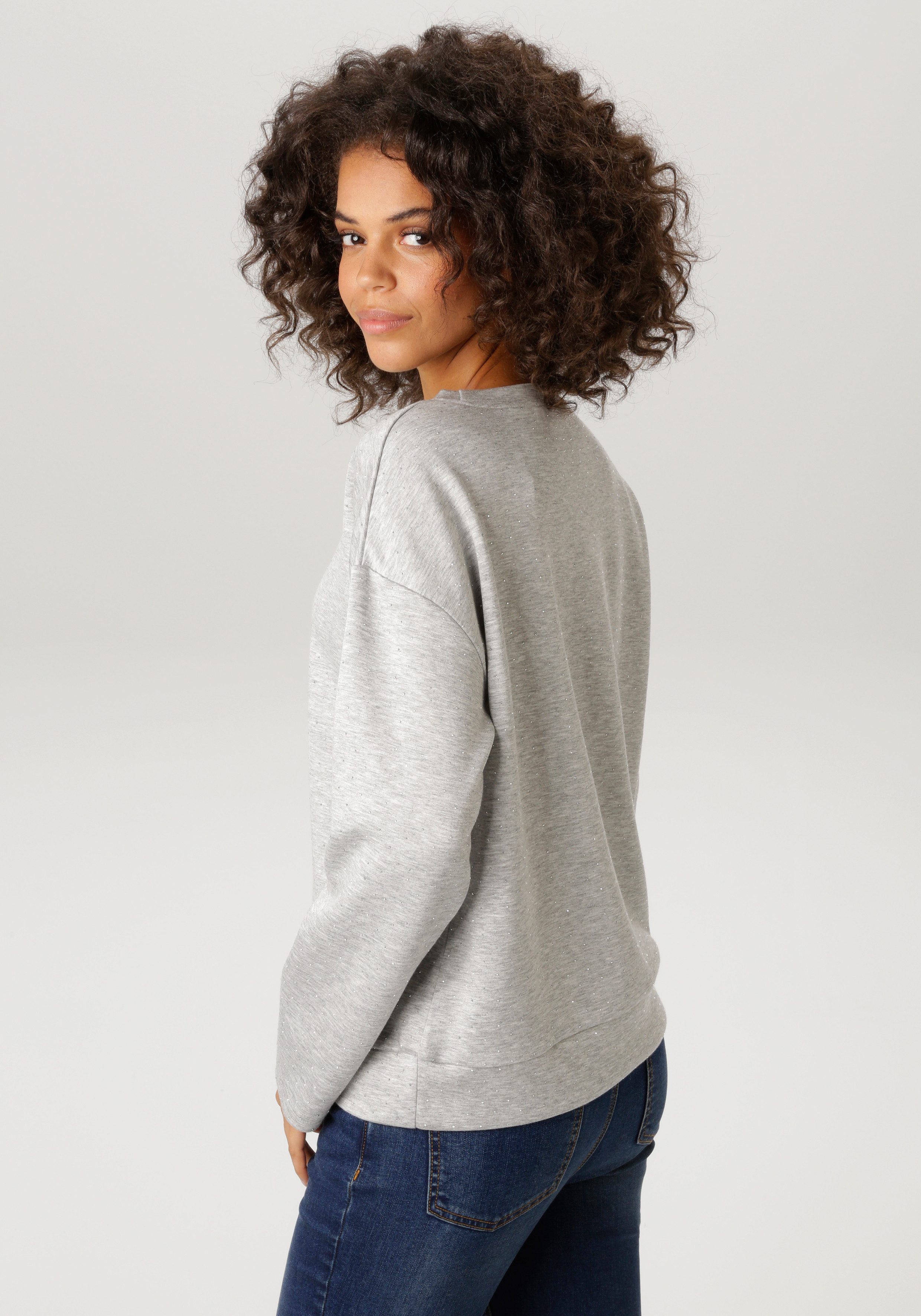 Aniston CASUAL Sweatshirt allover mit kleinen Glitzersteinchen Verziert - NEUE KOLLEKTION