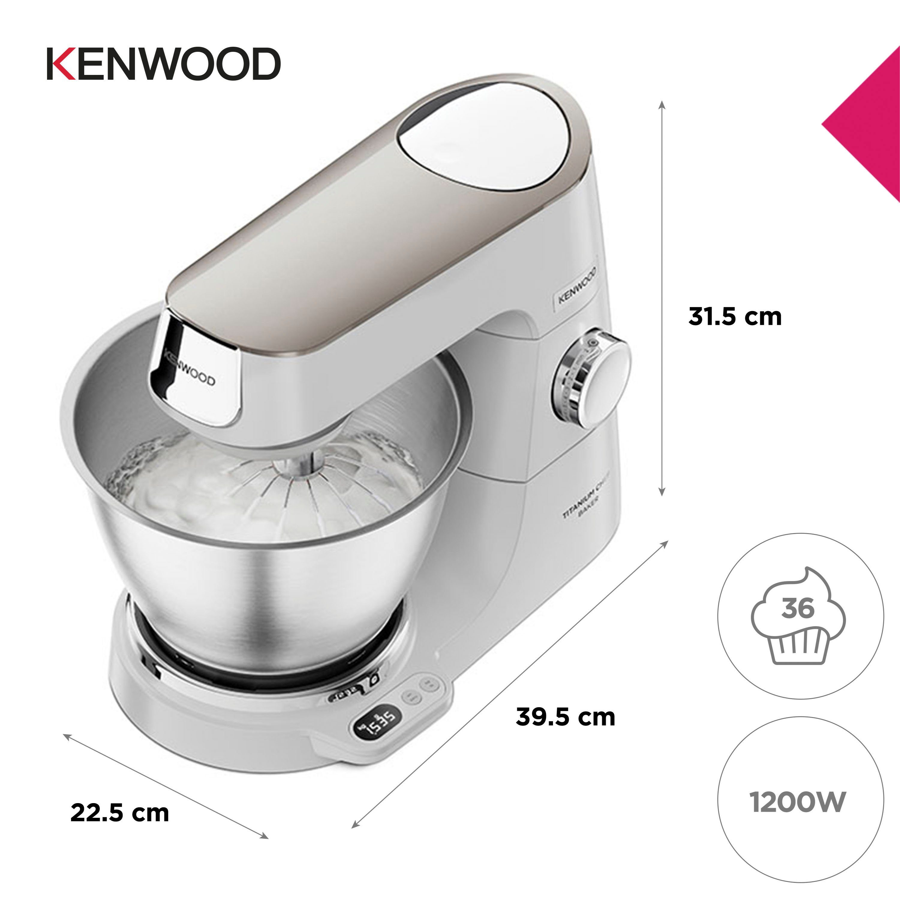 KENWOOD Küchenmaschine Titanium Chef l Baker 5 1200 W, Schüssel, weiß KVC65.001WH