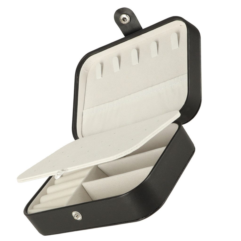 Ikonka Schmuckkassette Schmuckkästchen Schmuck Organizer mit Fächern Kettenhaken schwarz (Schmuck Organizer Box mit Fächern Kettenhaken schwarz kompakt, Schmuck – Bild 4 von 5