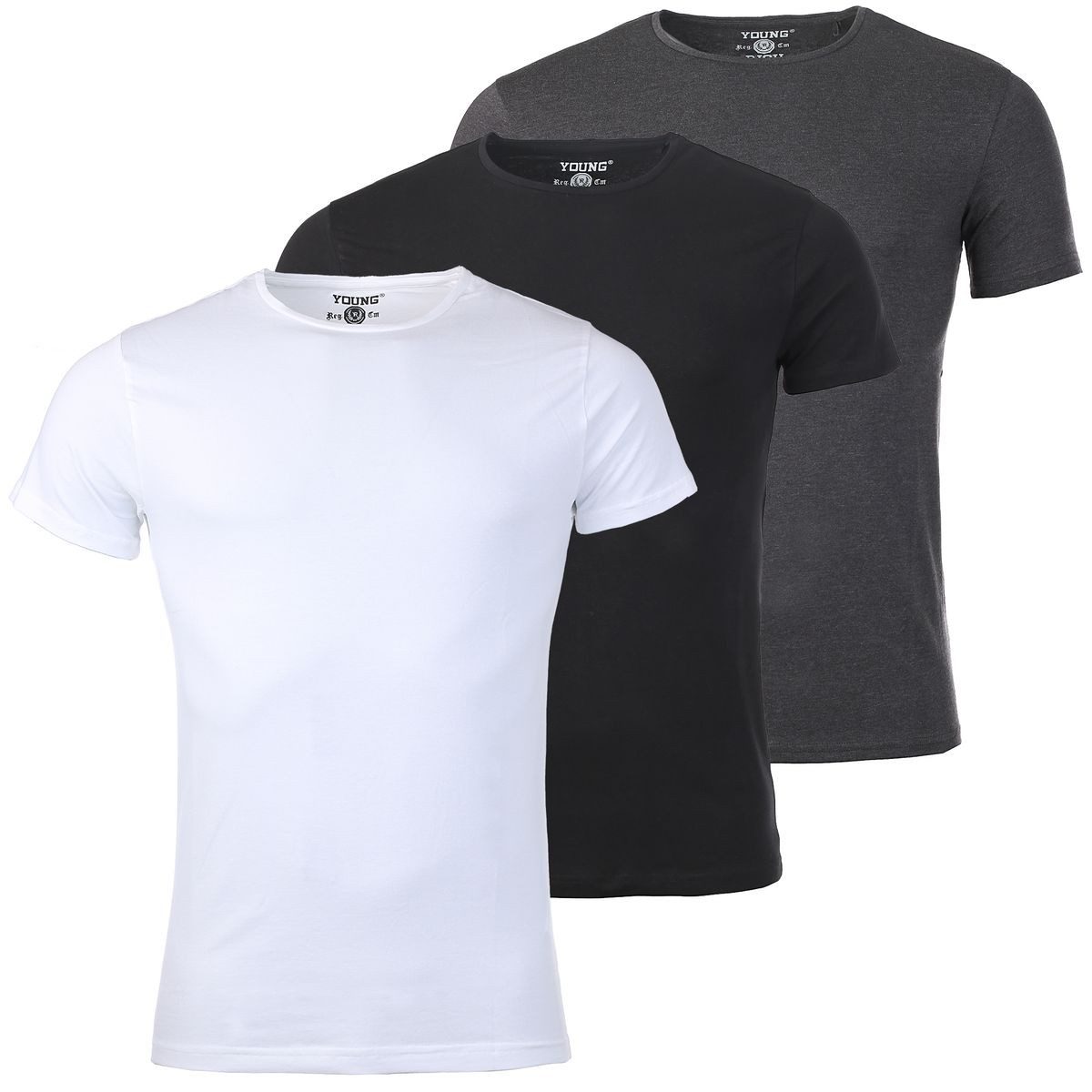 Young & Rich T-Shirt Herren Uni Basic rundhals Ausschnitt Unterziehshirt 1701 3er Pack (3er-Pack, 3-tlg., 3er-Pack) Rundhalsauschnitt unifarben kurzarm regular fit
