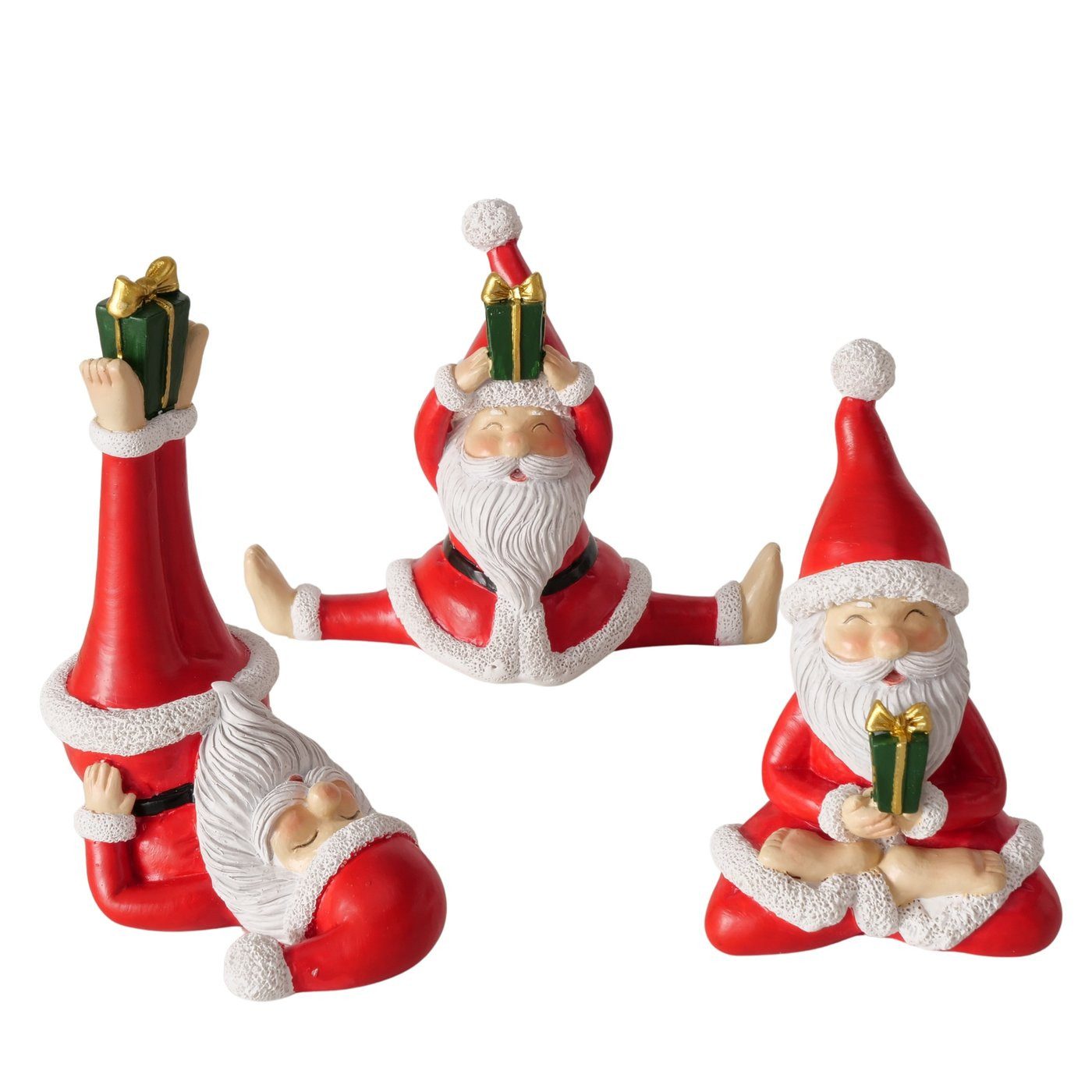 MF Weihnachtsfigur Yoga Santa Weihnachtsmannfigur 3tlg Set Kunstharz Rot Handarbeit Deko (3 St)