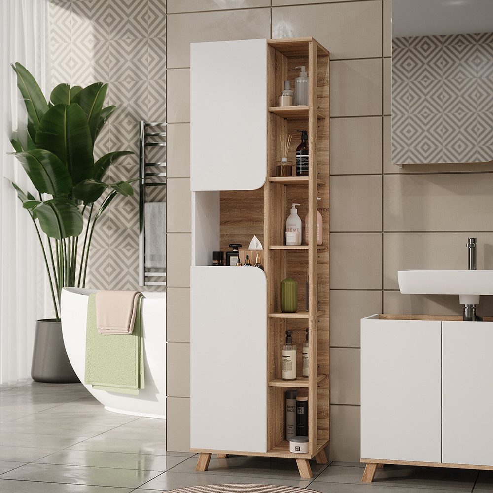 Vicco Hochschrank Karen, Sonoma/Weiß, 50 x 175 cm mit 2 Türen (1-St)