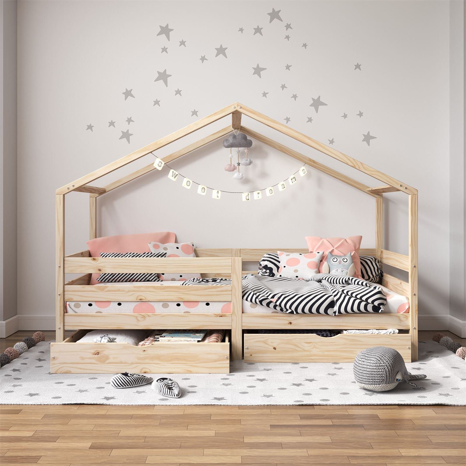 IDIMEX Kinderbett ENA, Hausbett Montessori 90 x 200 Bett Rausfallschutz Kie günstig online kaufen