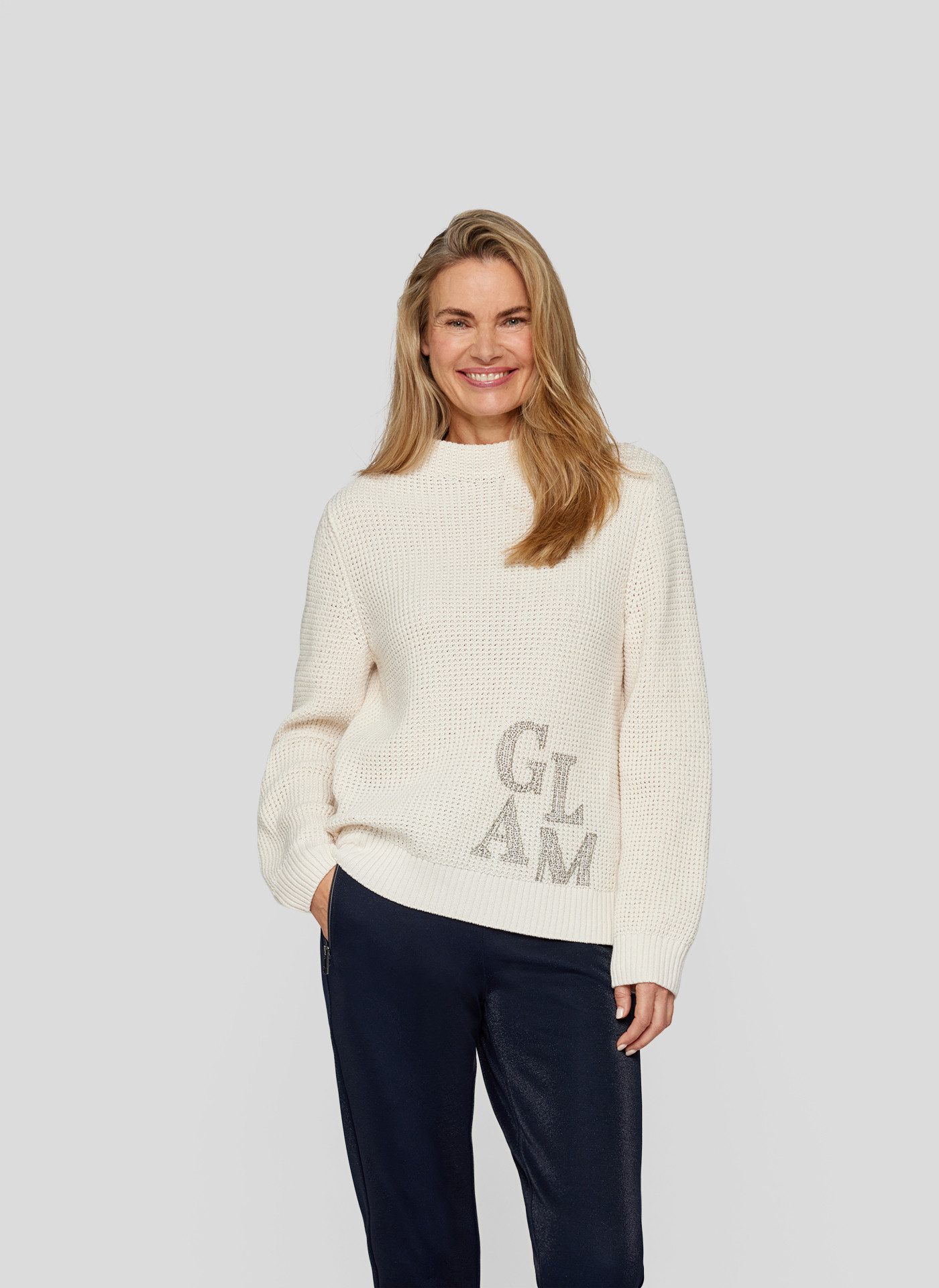 Strickpullover Rabe Strickpullover mit Glitzer-Schriftzug