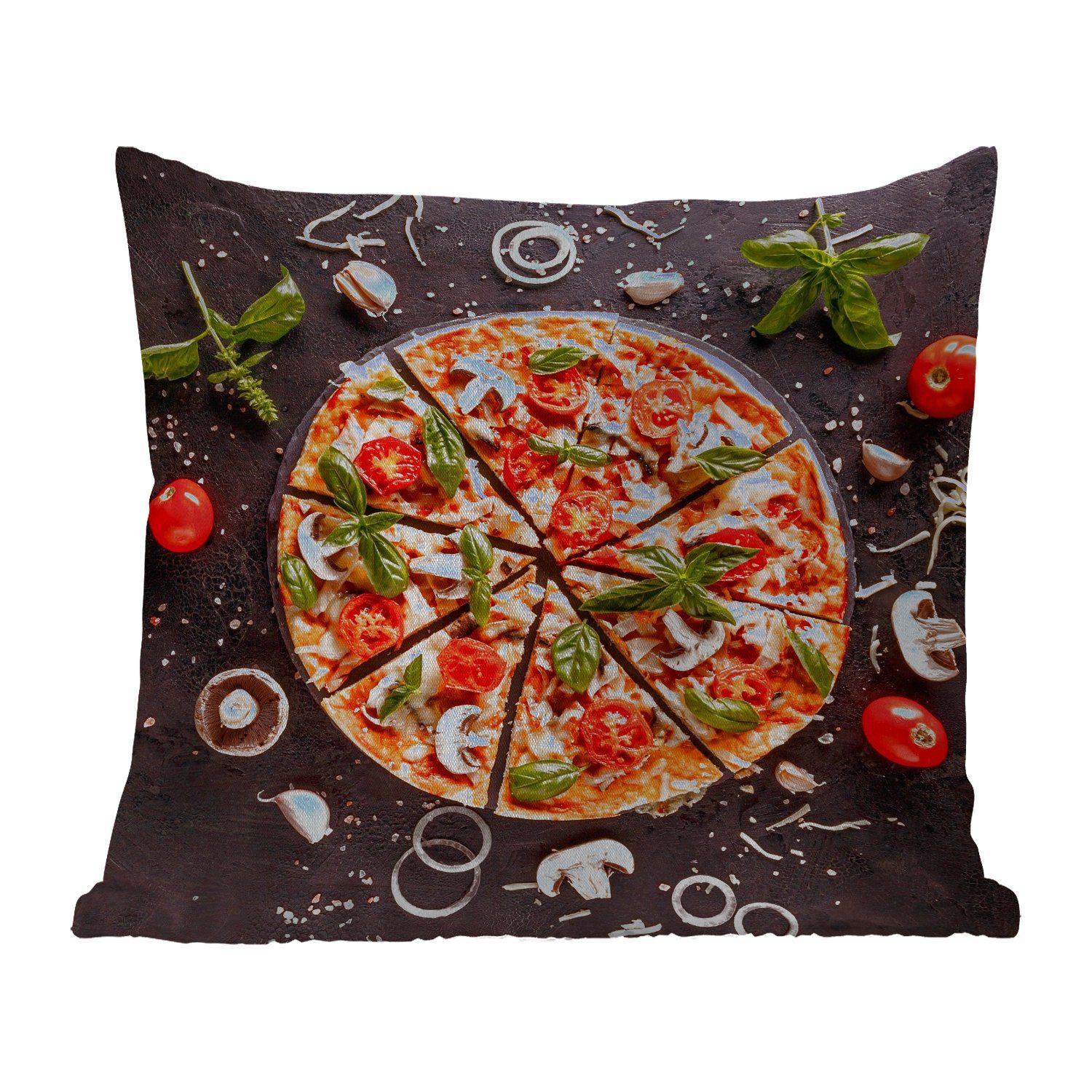 MuchoWow Dekokissen Pizza - Gemüse - Kräuter - Küche - Industrie, Kissenbezüge, Kissenhülle, Dekokissen, Dekokissenbezug, Outdoor