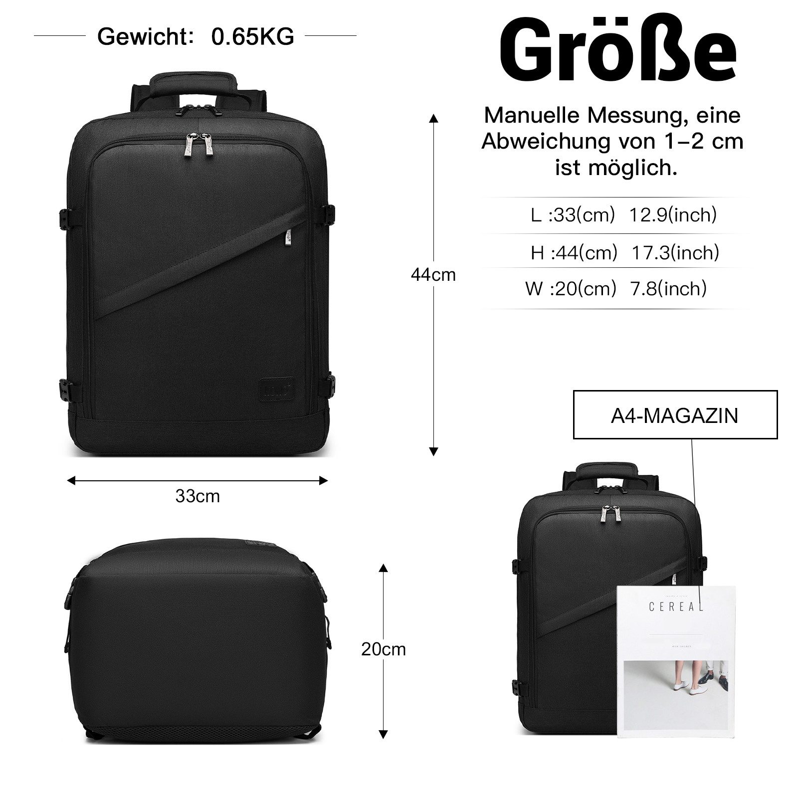 KONO Rucksack Handgepäck-Rucksack mit vielen Fächern Leichtgewicht günstig online kaufen