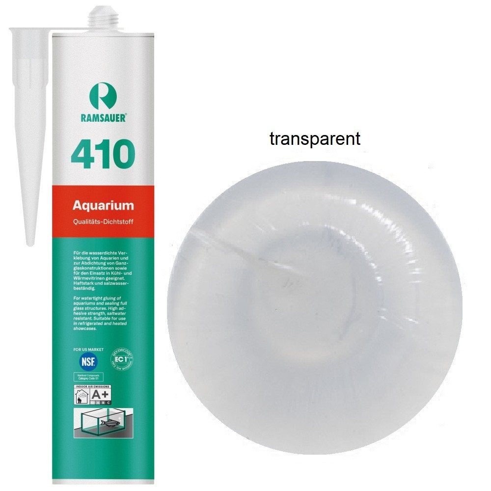 Ramsauer Dichtstoff Ramsauer 410 Aquarium Silikon Dichtstoff 310ml Kartusche transparent, gebrauchsfertig, frei von fungiziden Wirkstoffen