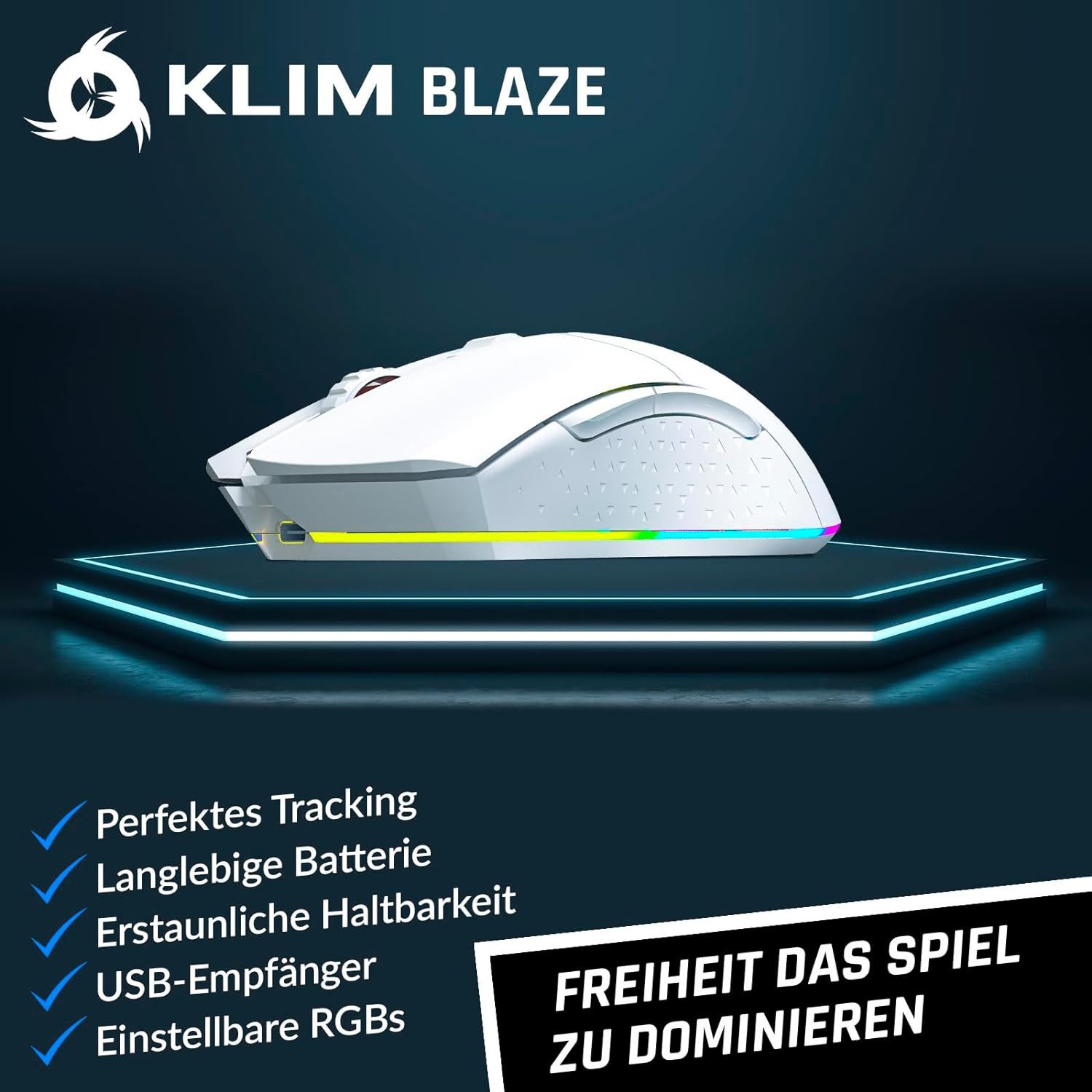 KLIM Blaze Black wireless hochleistungs Gaming-Maus,  mit DPI-Anpassung Gaming-Maus (Funk, ergonomisch für beide Hände, wiederaufladbar)
