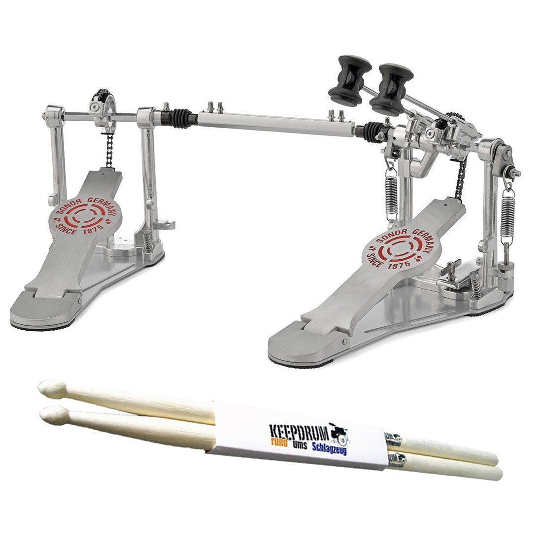 SONOR Schlagzeug Sonor Doppelpedal DP 2000 mit Schlagzeugstöcken